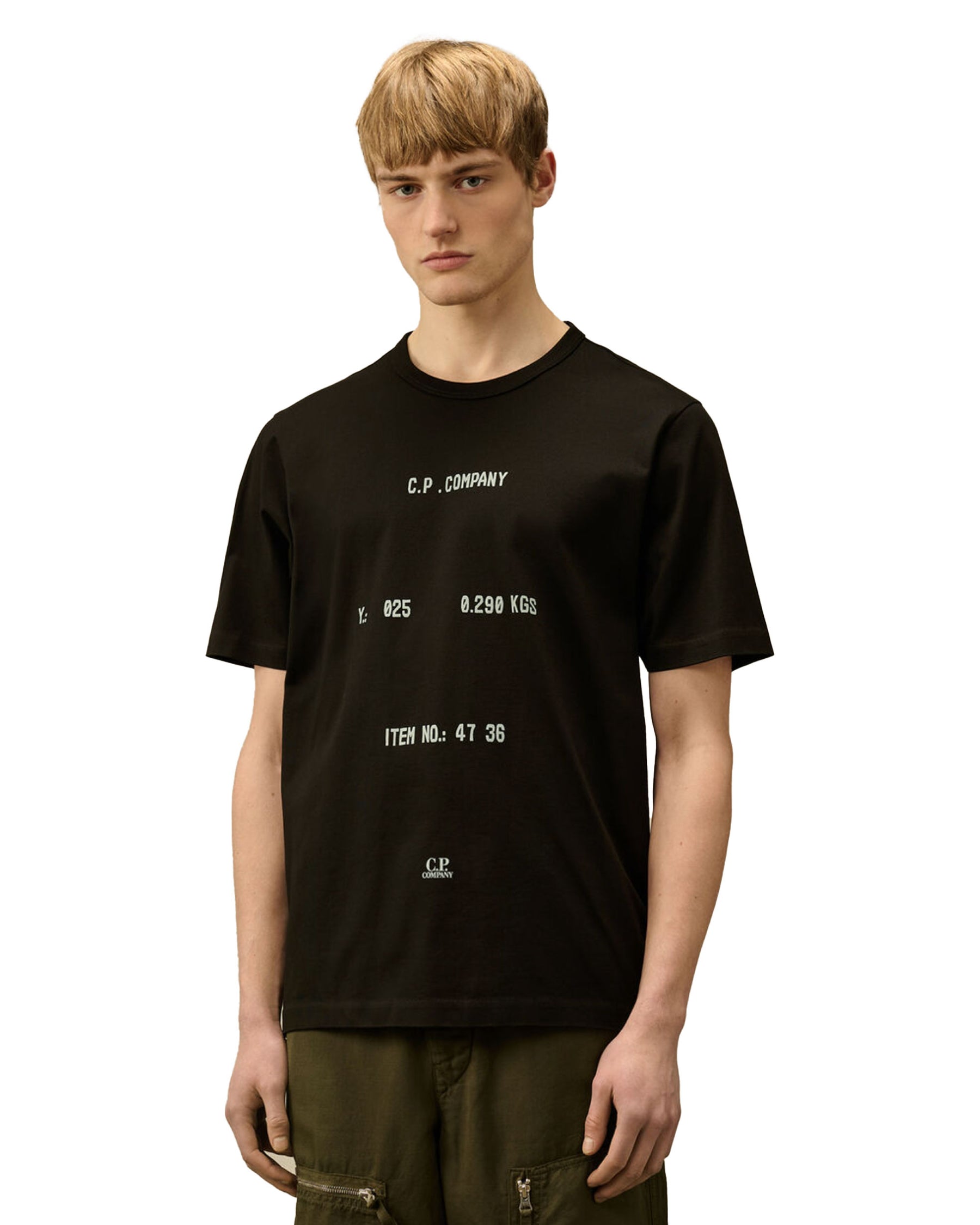 CP Company 30-2 Mercerized Jersey Twisted Written Logo Tee Black