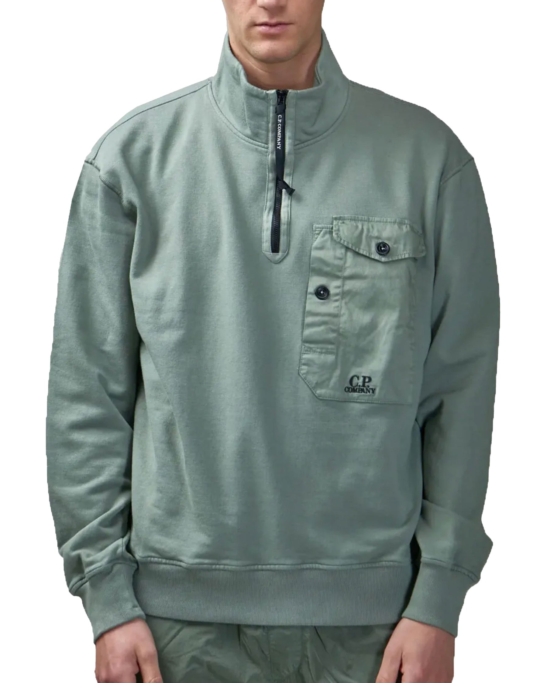 CP Company Cotton Fleece Mixed Zipped Sweatshirt Agave Green