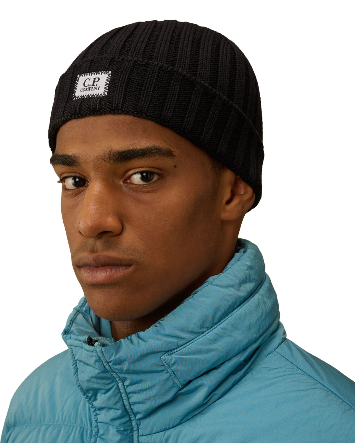 CP Company Knit Cap In Extrafine Merino Wool Total Eclipse