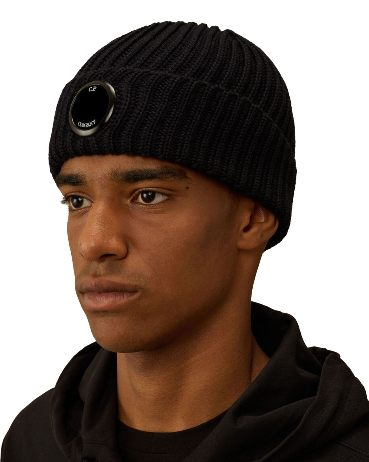 CP Company Knit Cap In Extrafine Merino Wool Total Eclipse