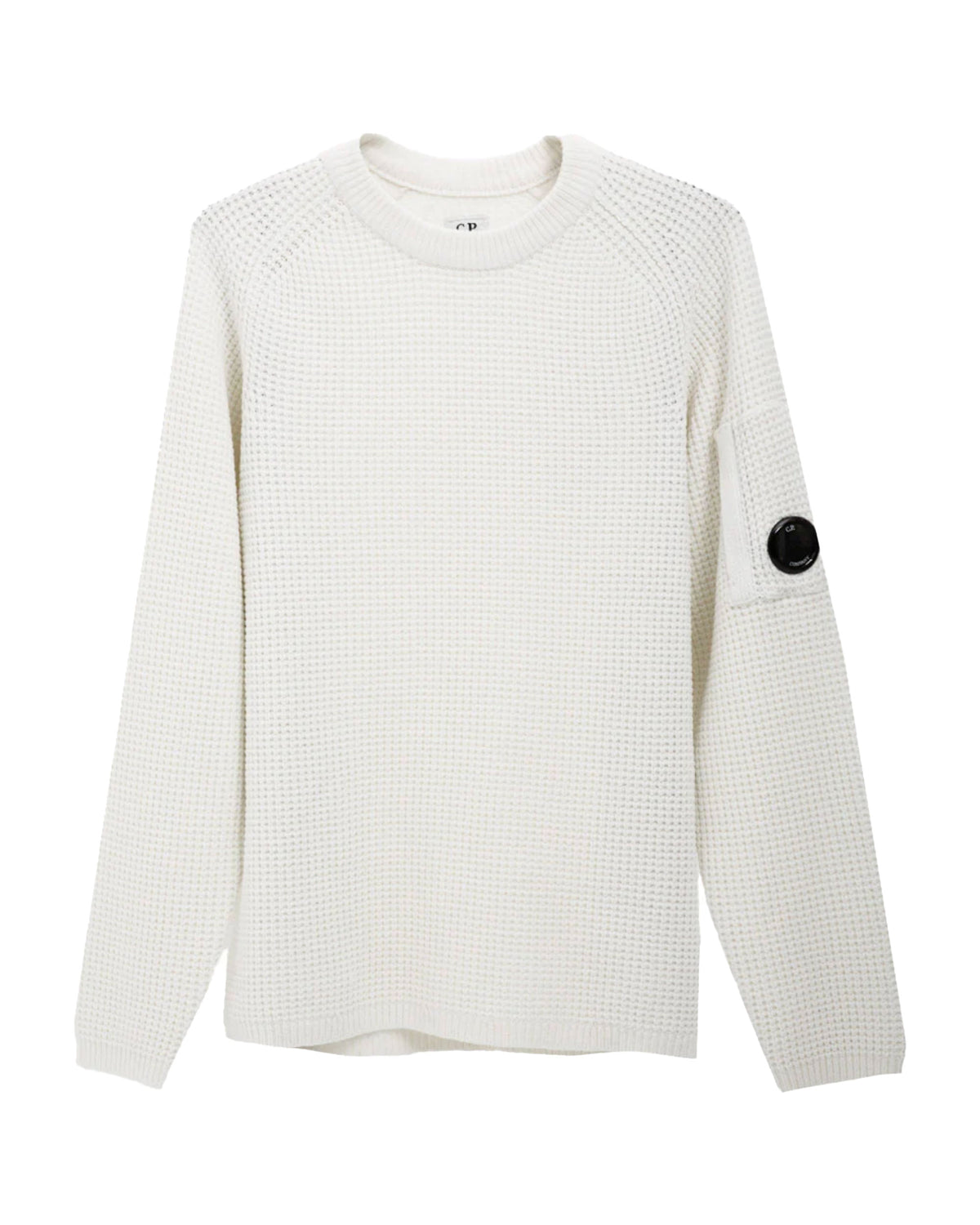 CP Company Knitwear Crew Neck In Chenille Cotton Gauze White