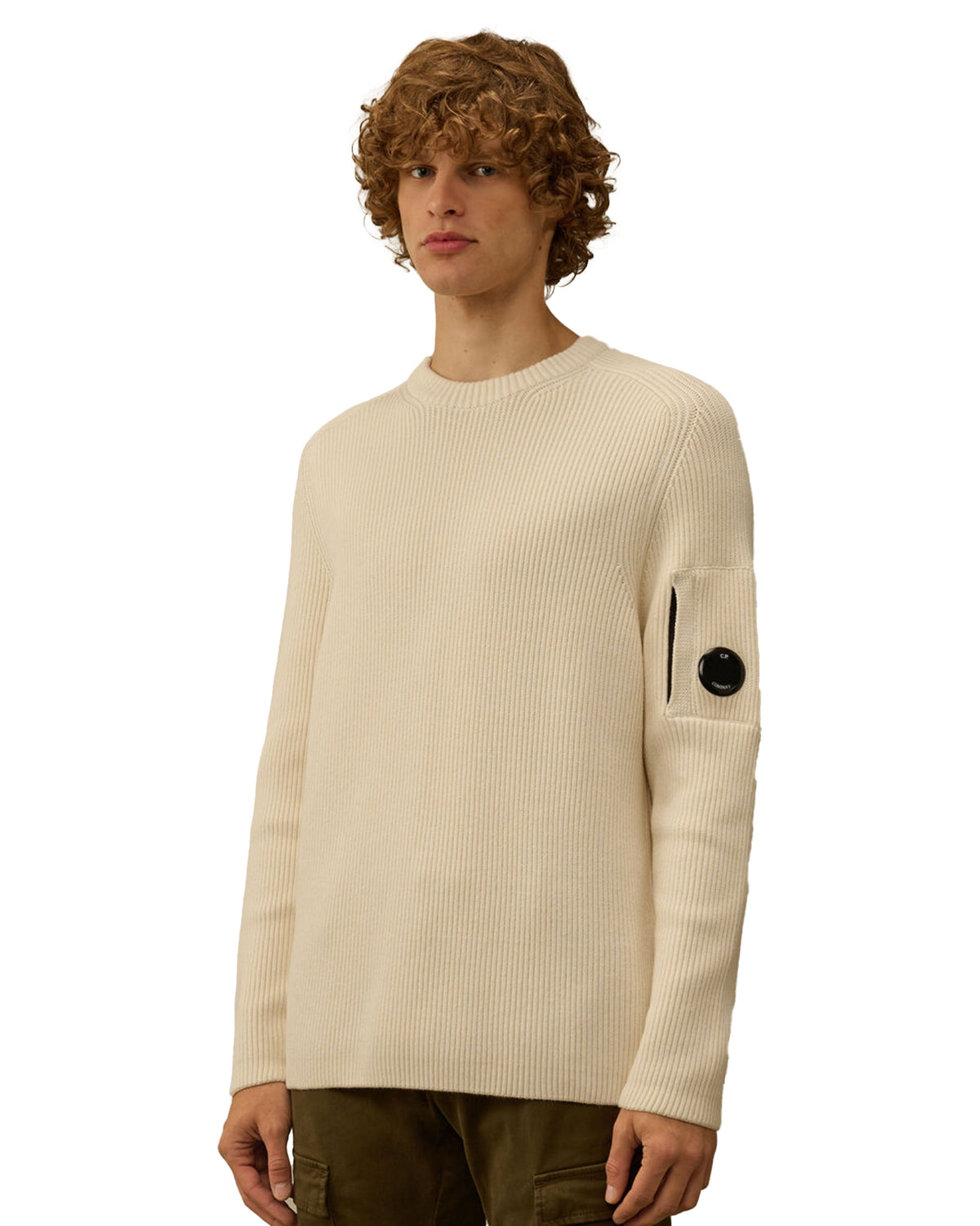 CP Company Knitwear Crew Neck in Full Rib Gauze White