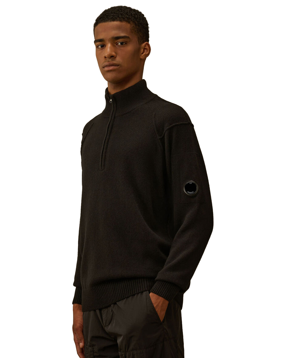 CP Company Knitwear Polo Collar in Lambswool Grs Nero