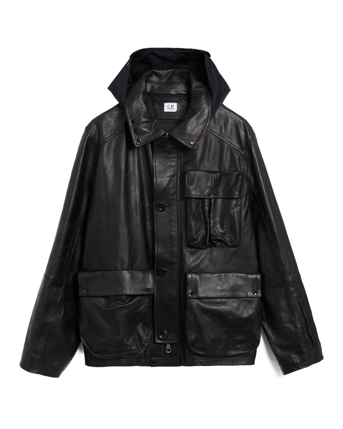 CP Company Leather Mixed Lined Mille Jacket Nero