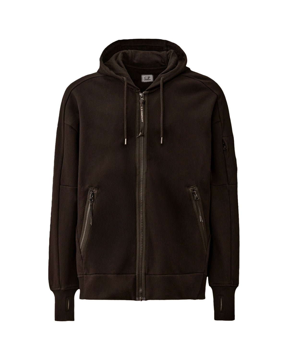 CP Company Sweatshirts Hooded Open In Diagonal Raised Fleece Black