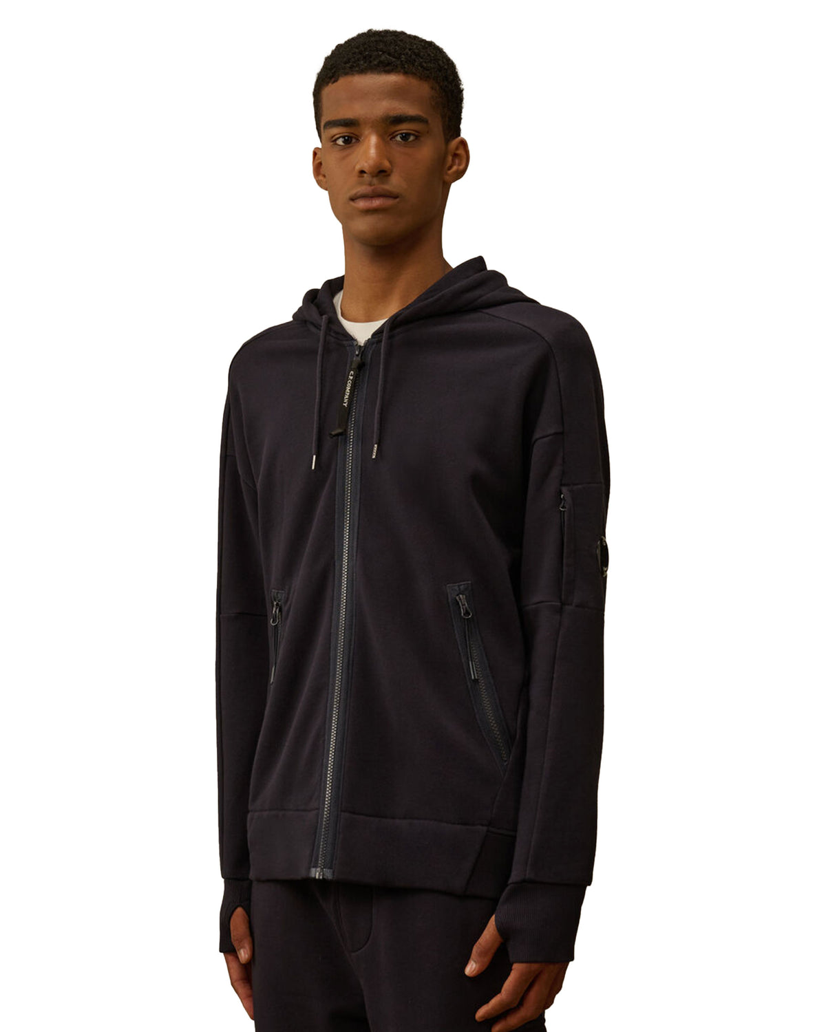 CP Company Sweatshirts Hooded Open In Diagonal Raised Fleece Total Eclipse