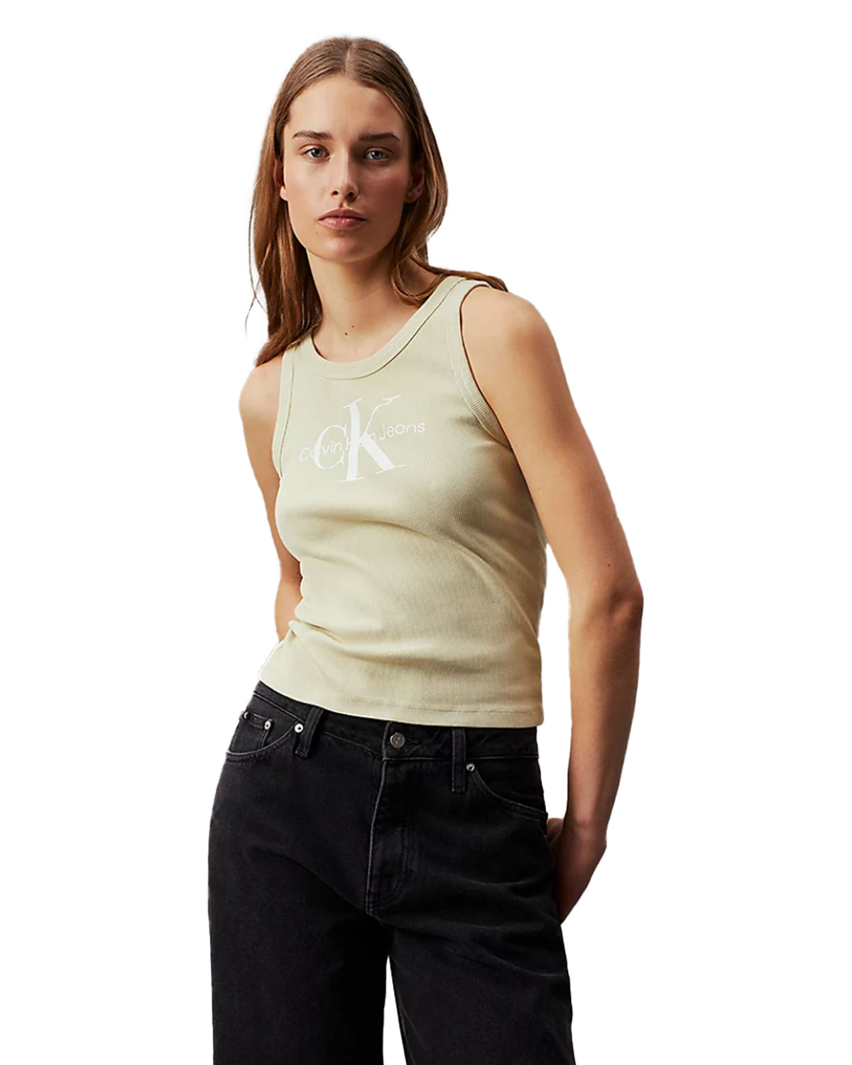 Calvin Klein Archival Monologo Rib Tank Green Haze