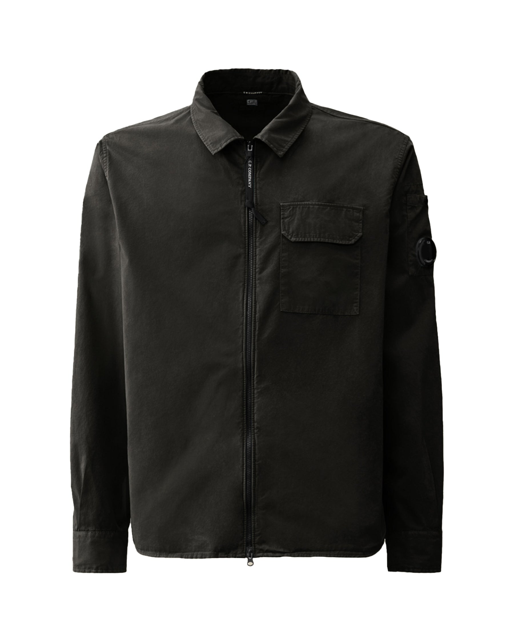 Camicia Uomo CP Company Organic Gabardine Full Zip Overshirt Nero