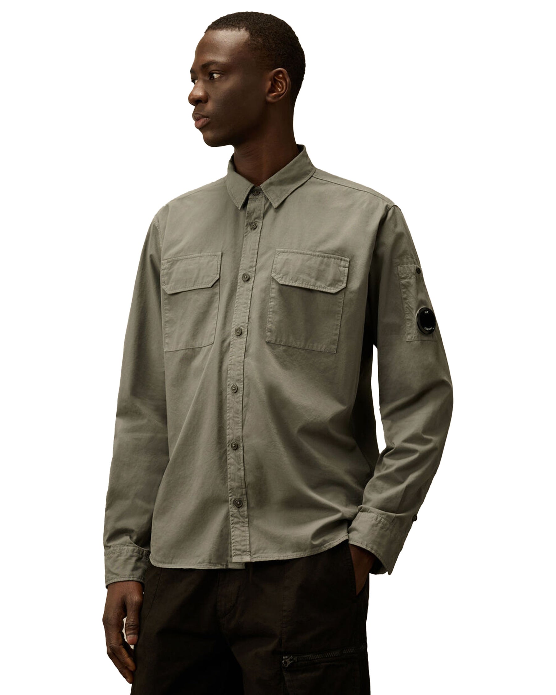 Camicia Uomo CP Company Organic Gabardine Lens Shirt Smoked Pearl
