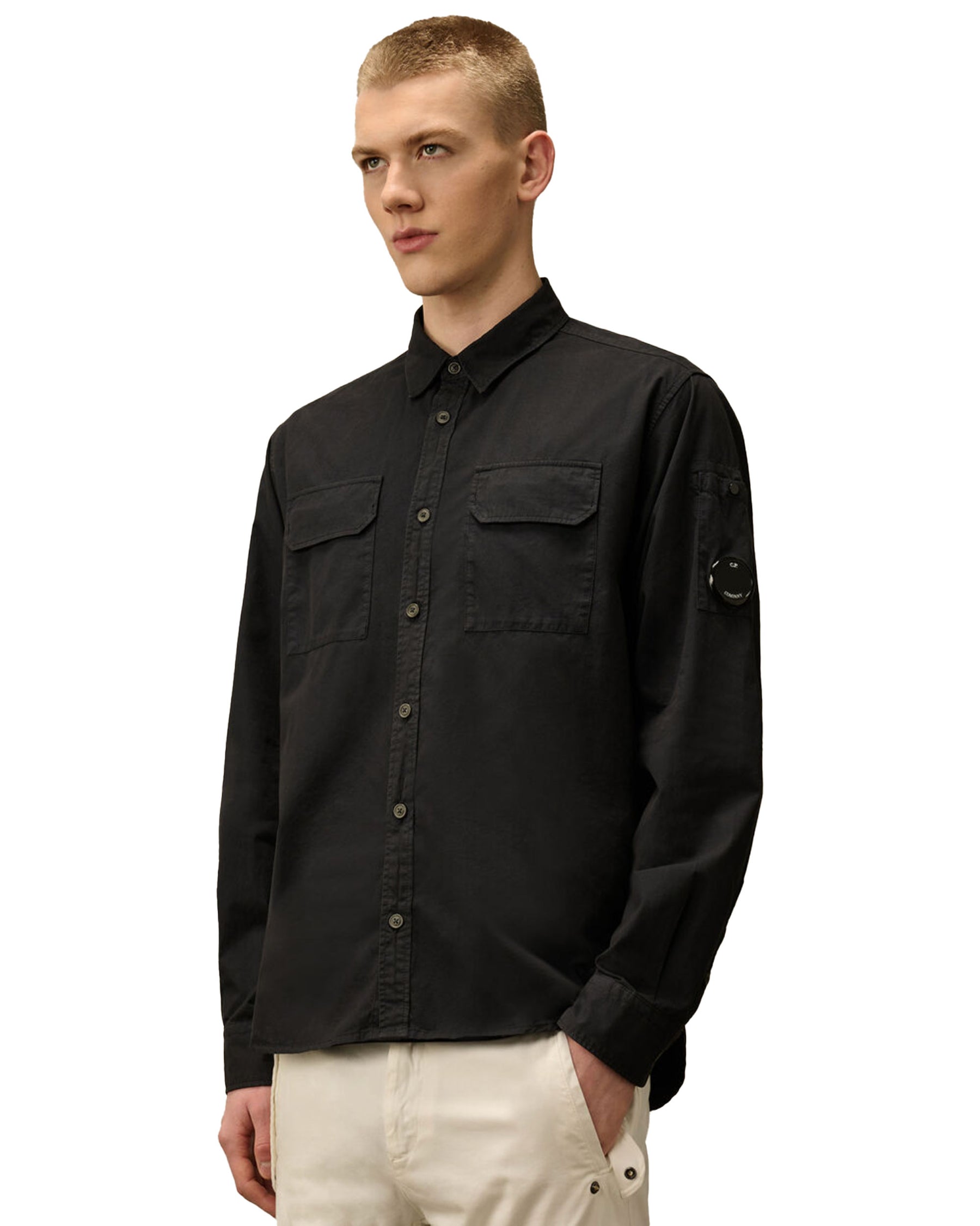Camicia Uomo CP Company Organic Gabardine Lens Shirt Total Eclipse Blu