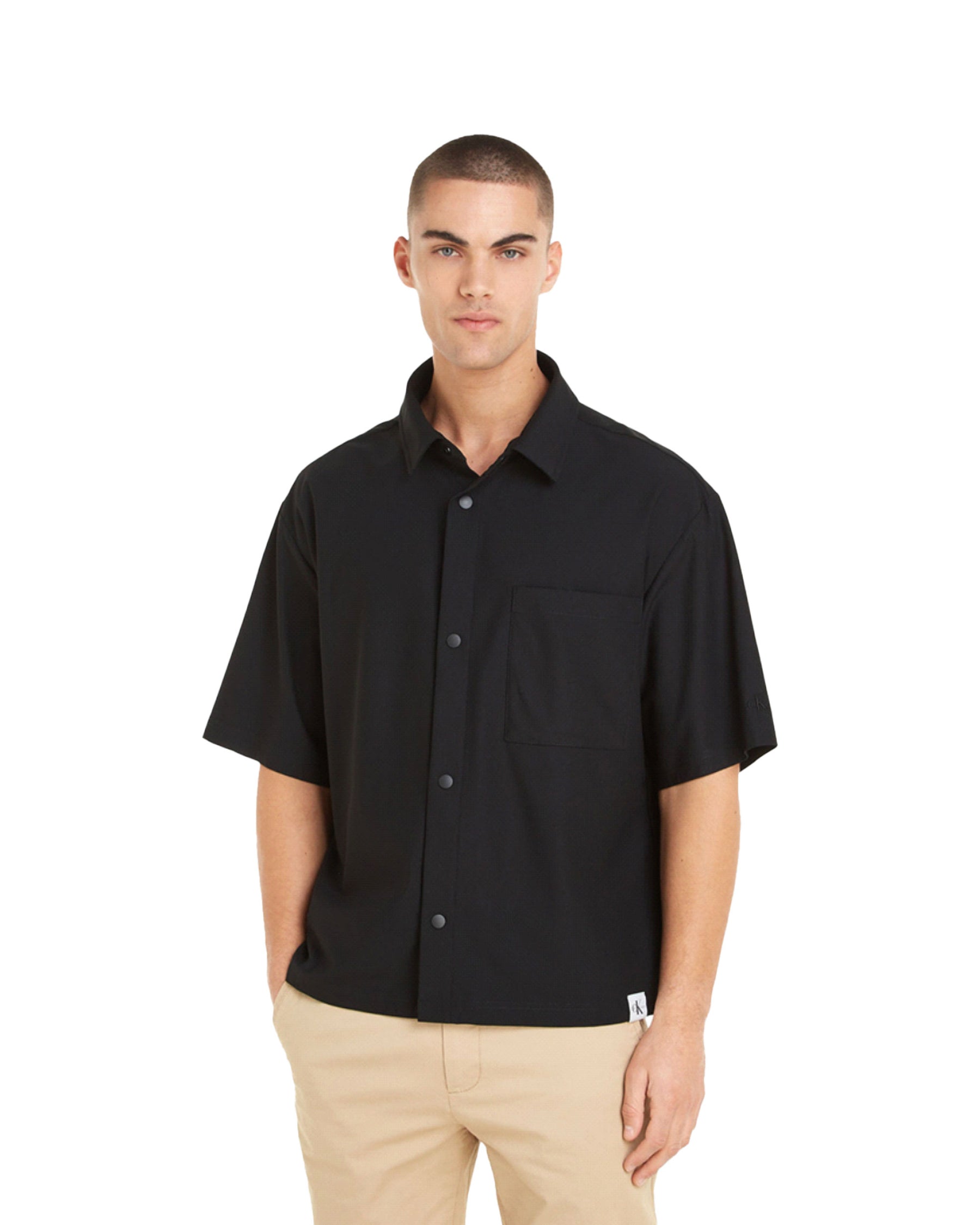 Camicia Uomo Calvin Klein Woven Tab Hwk SS Shirt Nero