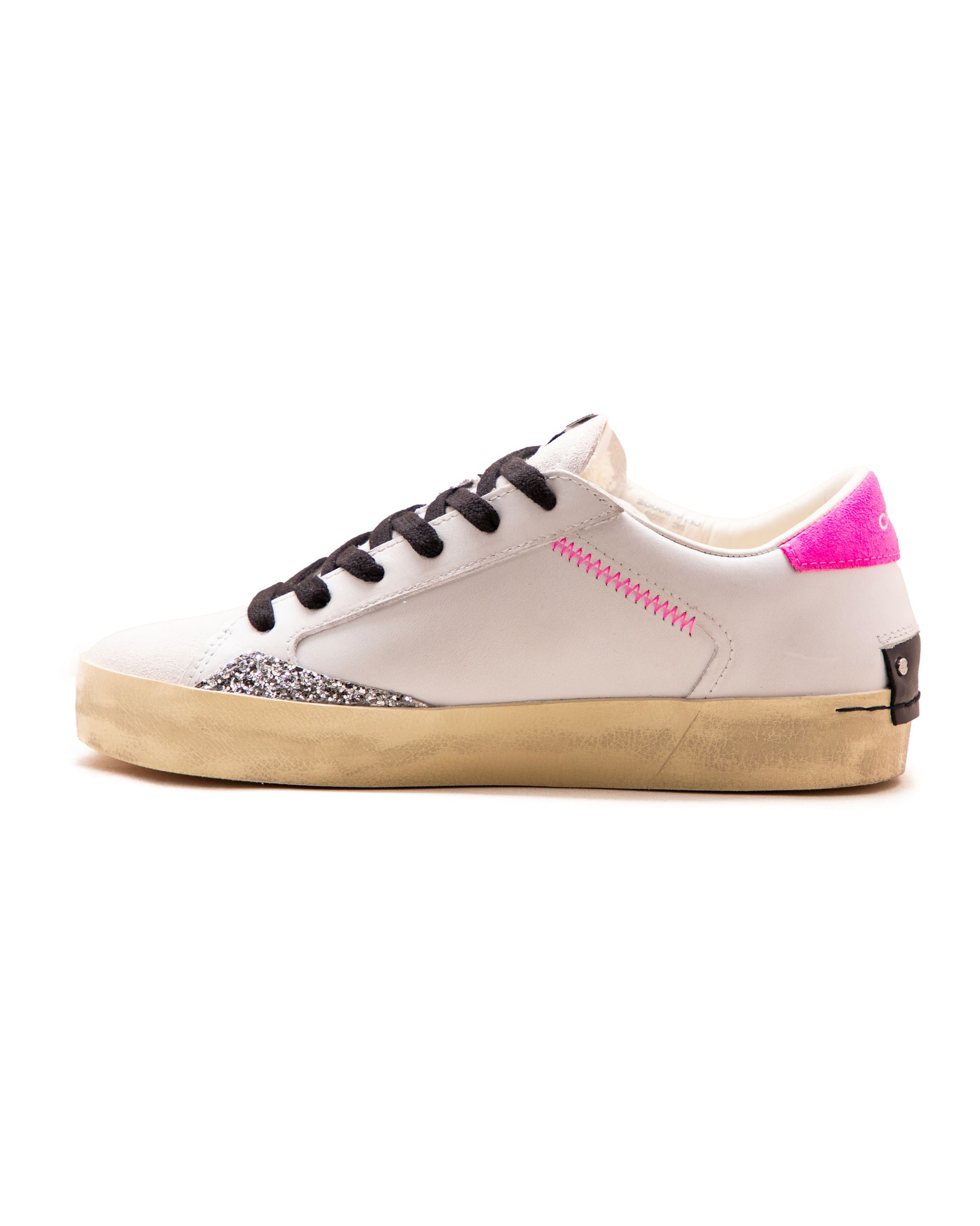 Crime London Distressed Bianco-Fuxia Glitter