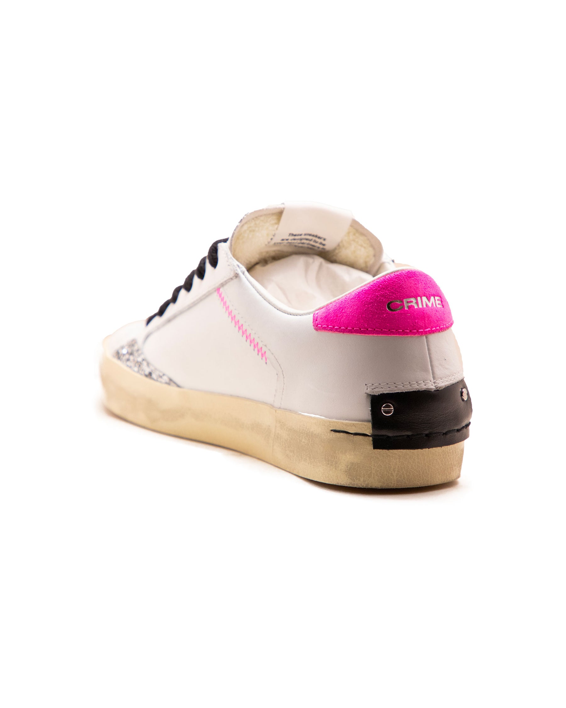 Crime London Distressed Bianco-Fuxia Glitter