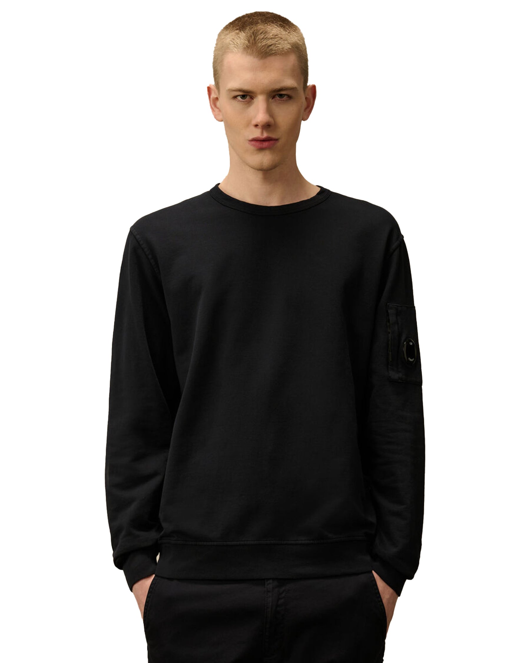 Felpa Uomo CP Company Light Fleece Crew Neck Sweatshirt Total Eclipse Blu