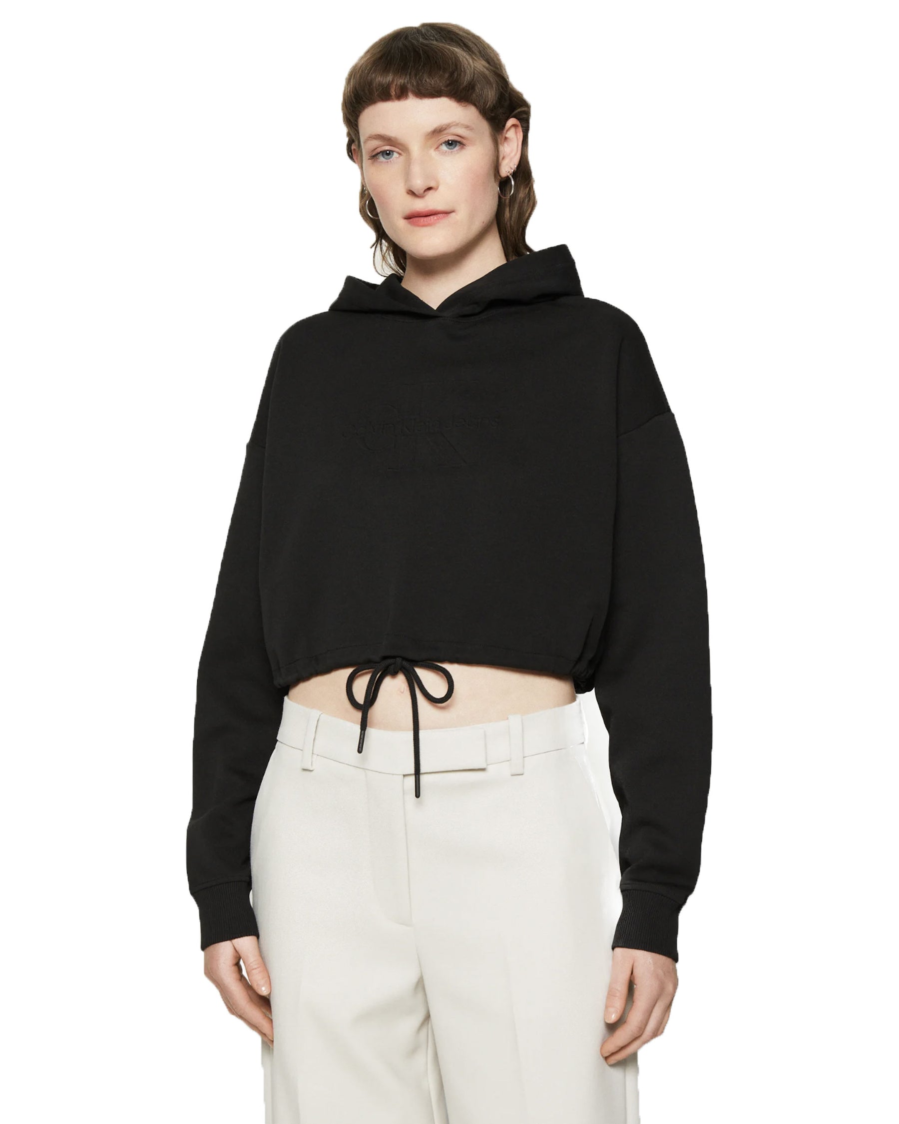 Woman Hoodie Calvin Klein Embossed Monologo Black