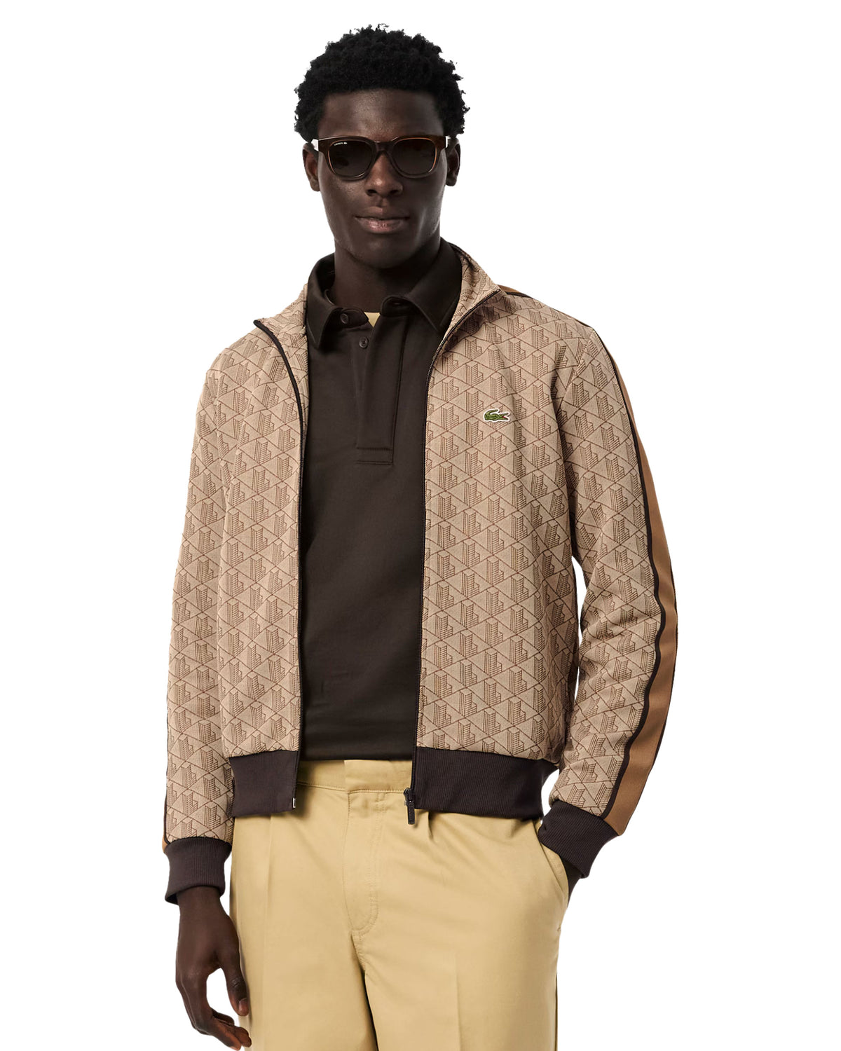 Felpa Lacoste Full Zip Monogramma Beige