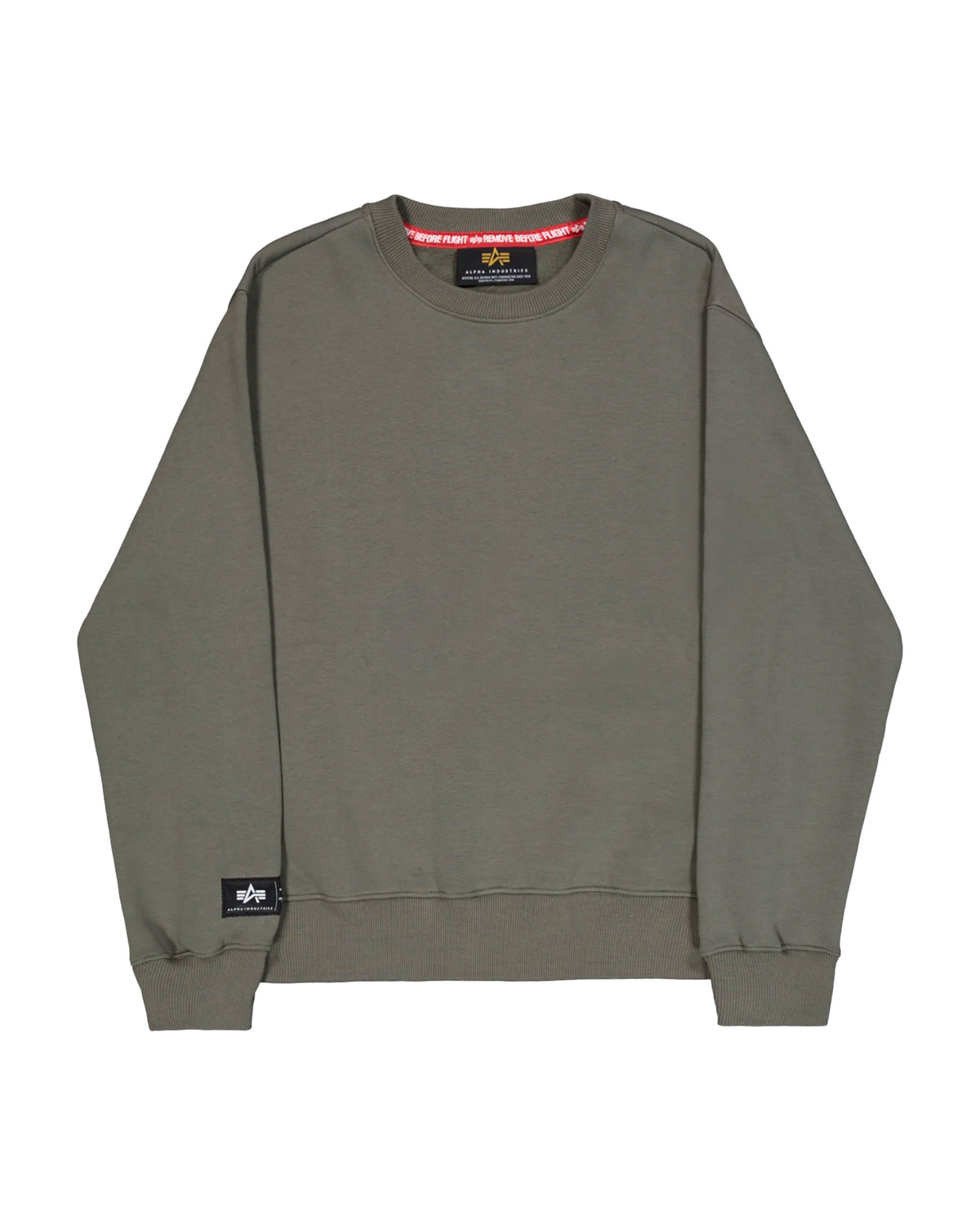 Felpa Uomo Alpha Industries Label Sweater Back Print Dark Olive