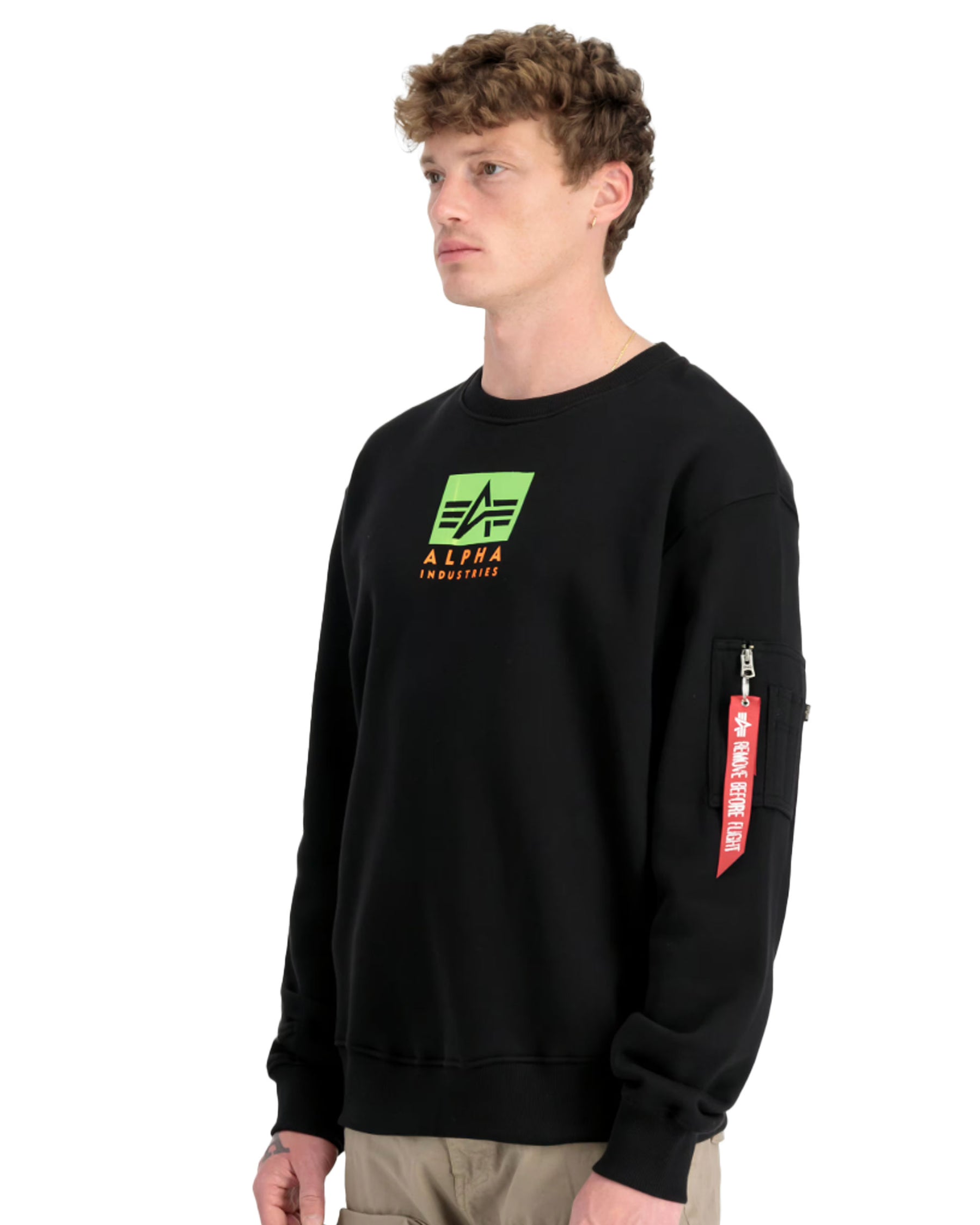 Felpa Uomo Alpha Industries Satin Logo Sweater Nero