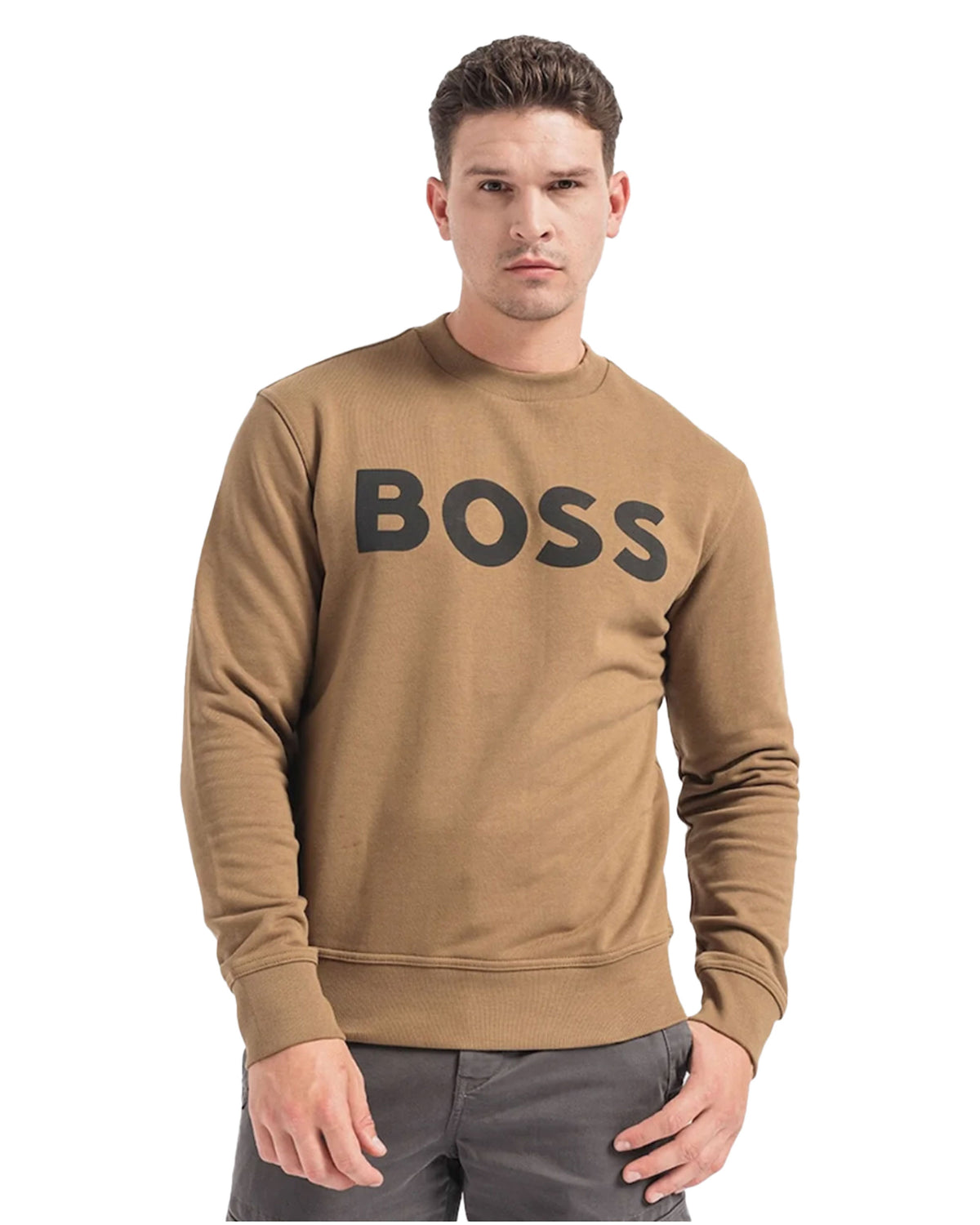 Man Sweatshirt Boss Big Logo Brown