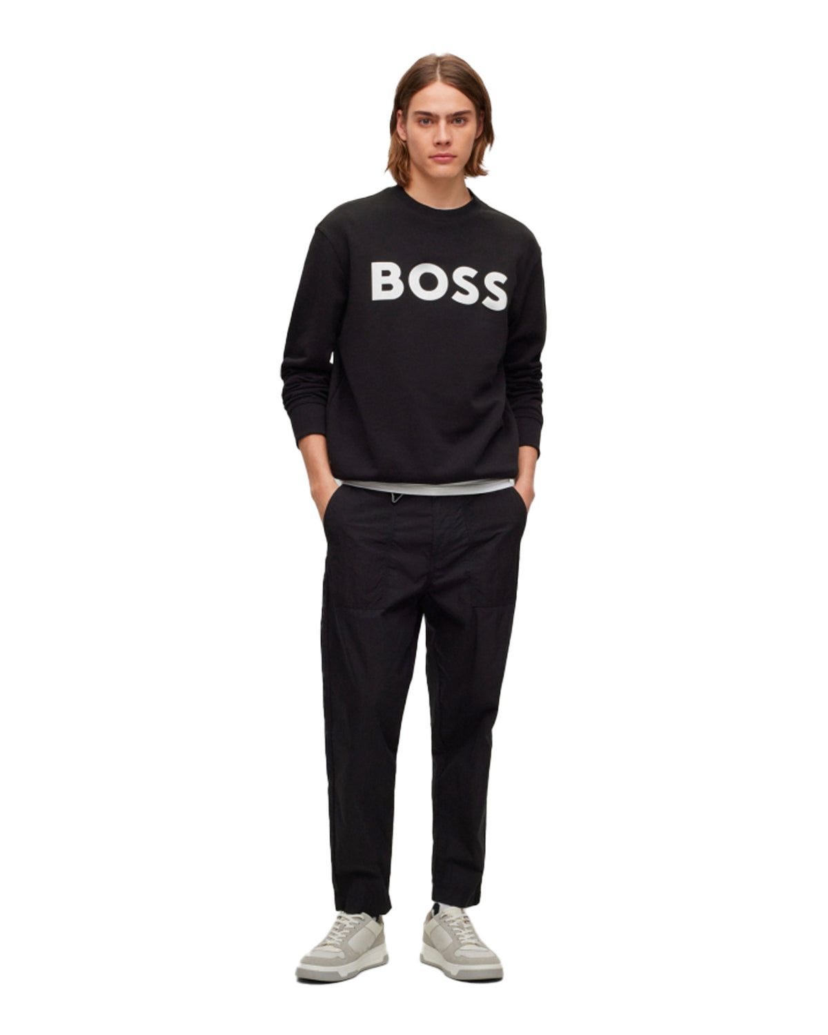 Man Sweatshirt Boss Big Logo Black