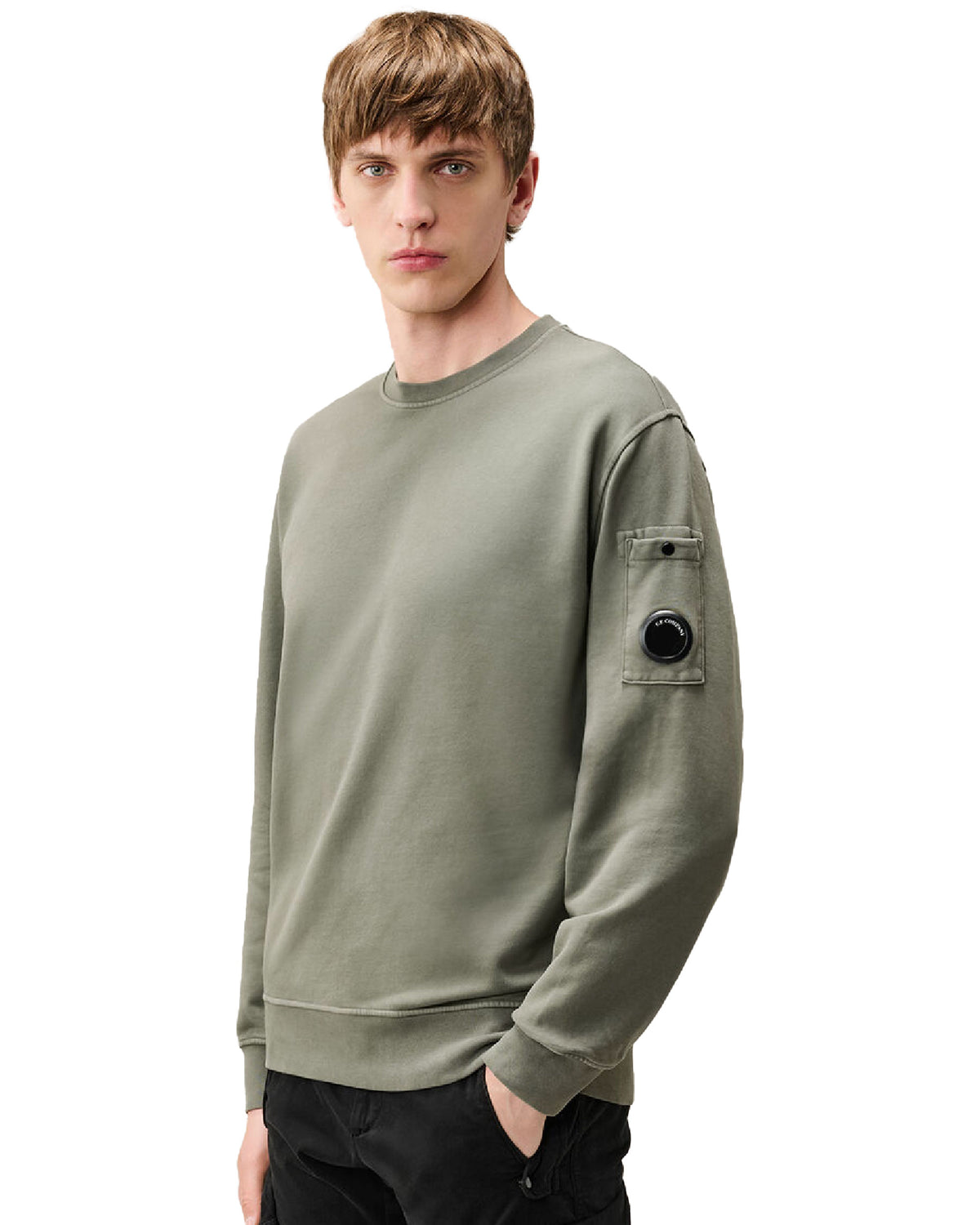 CP Company Men's Sweatshirt Brushed And Emerized Diagonal Fleece Creawneck Lens Sweatshirt Castor Gray