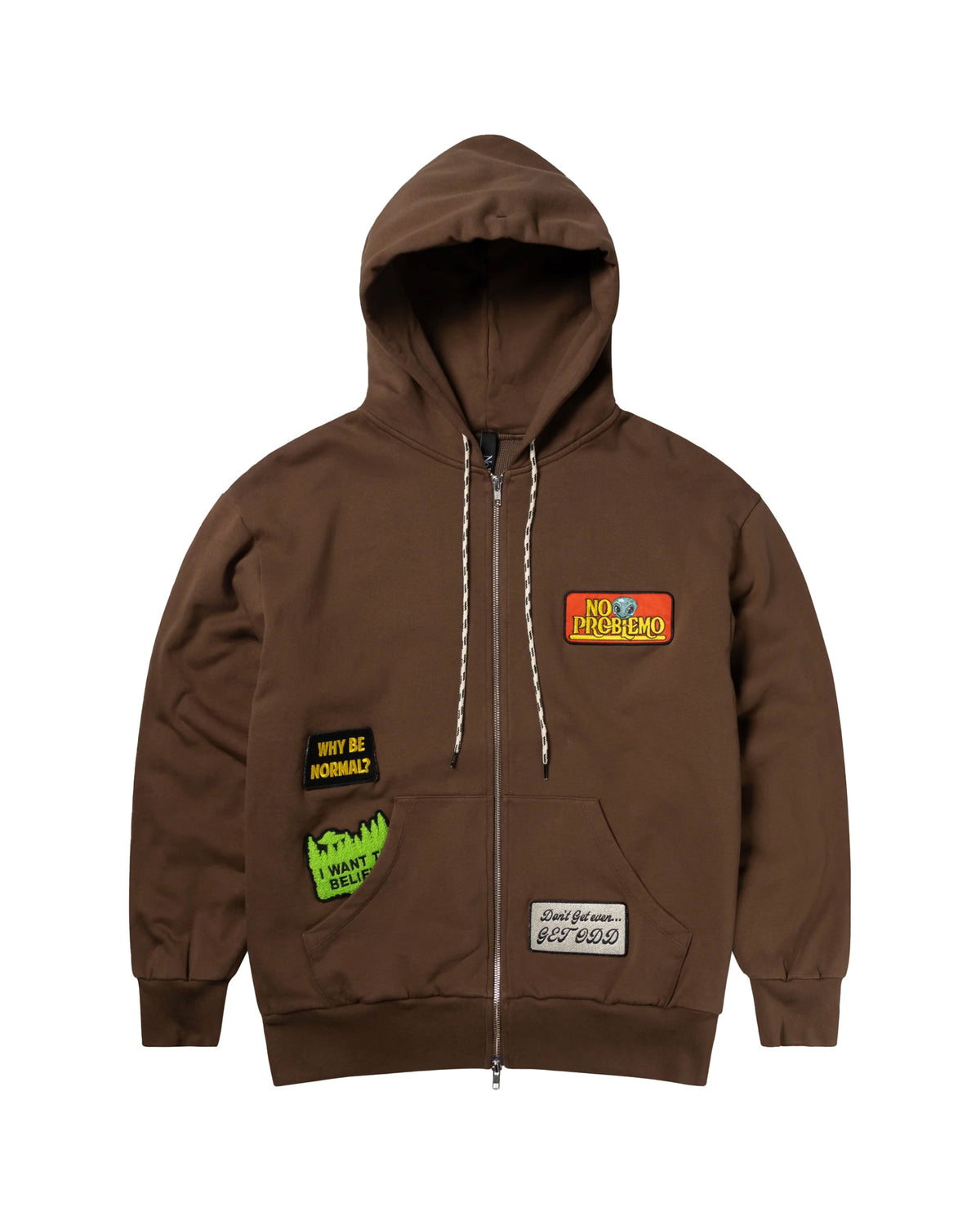 No Problemo Sticker Zip Thru Hoodie Brown