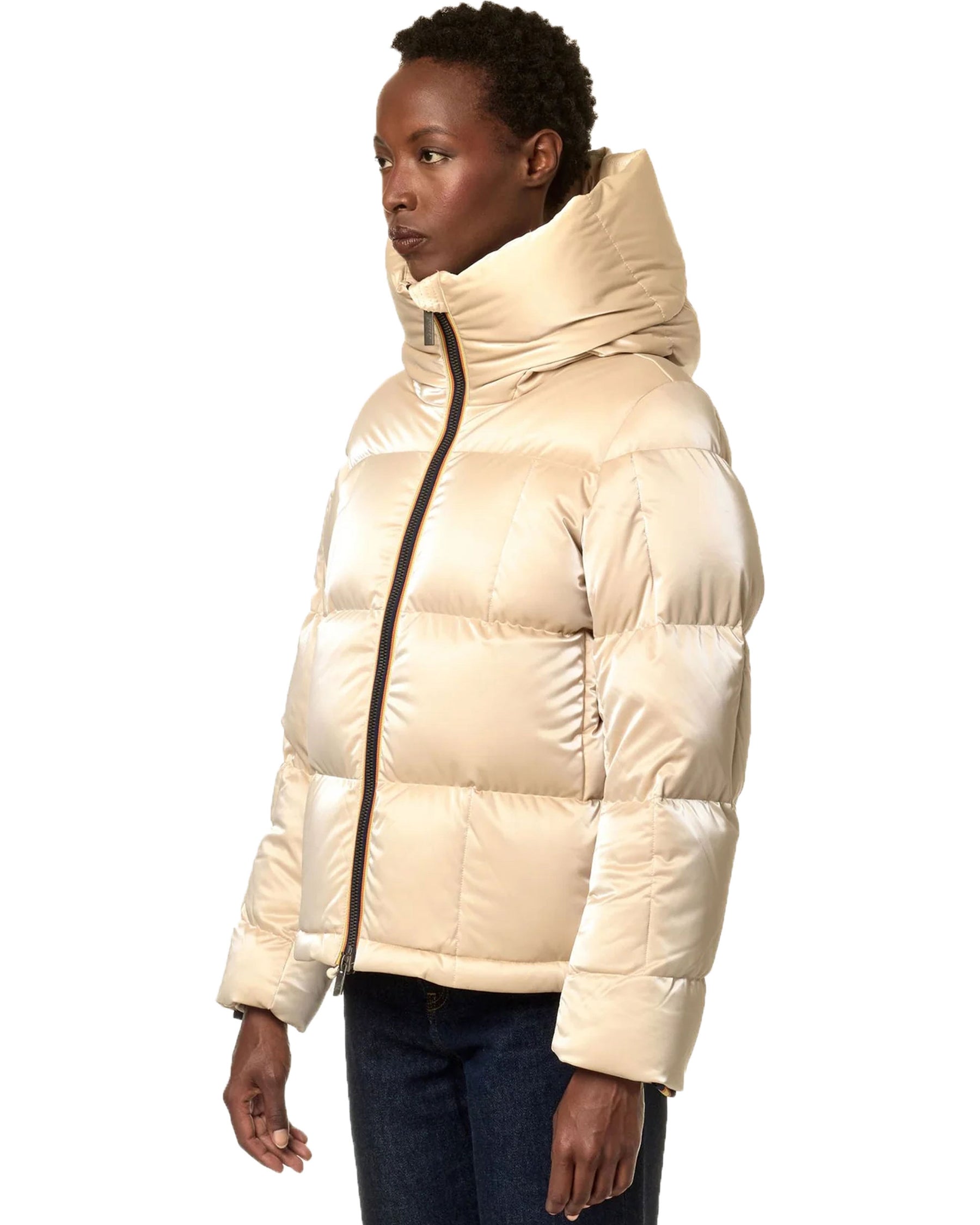 Woman's Jacket K-Way Brielin Heavy Brick Like Quilted Beige