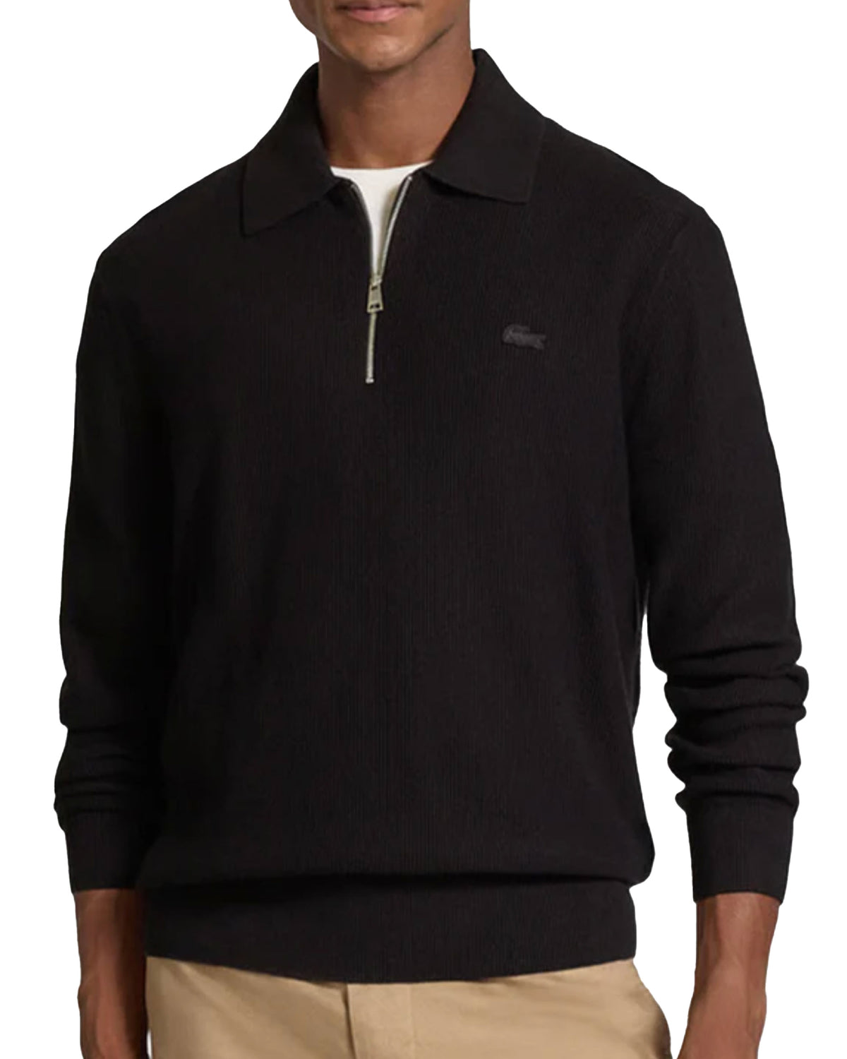 Maglione Uomo Lacoste Polo Mezza Zip Nero