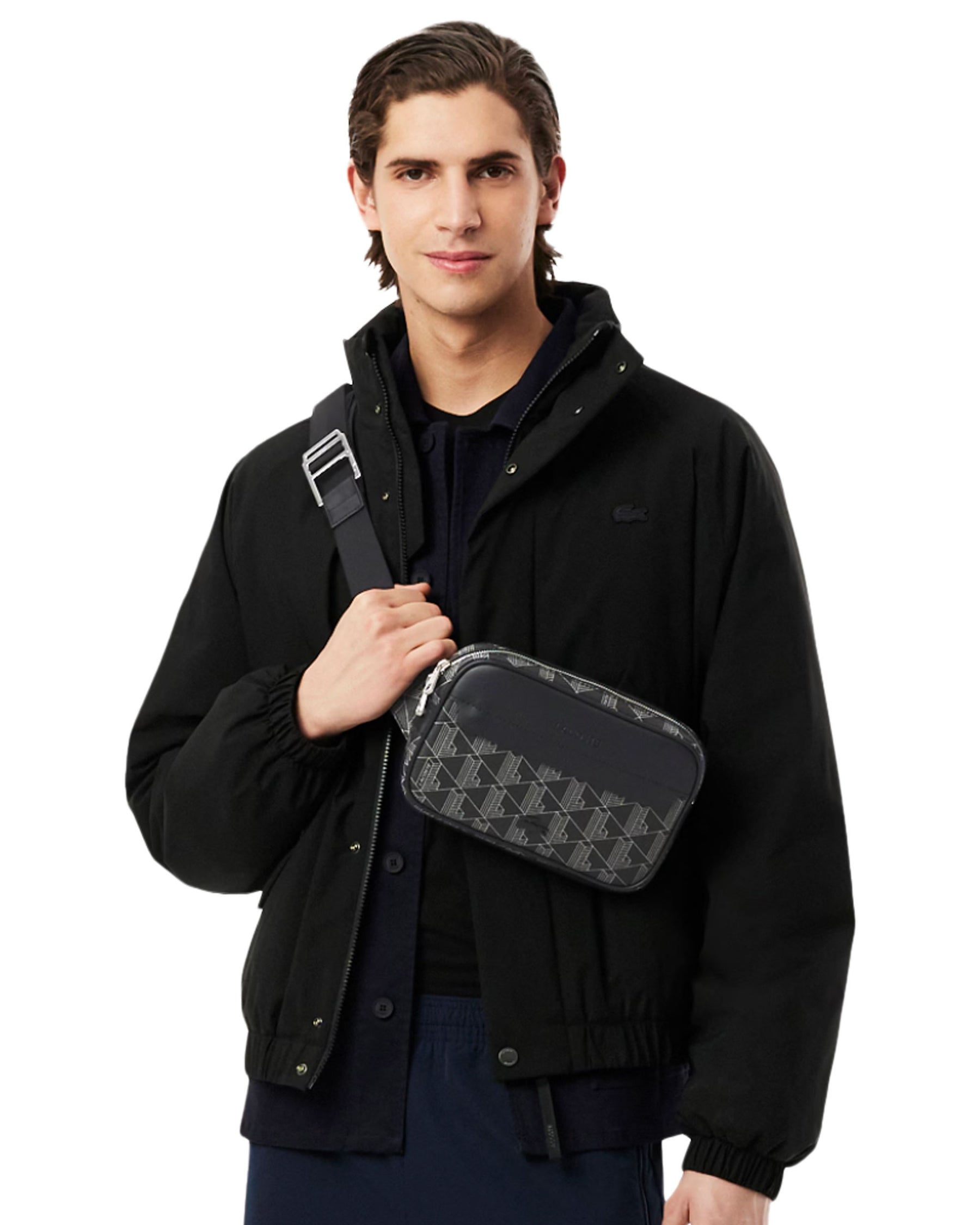Pouch Lacoste Monogram Noir Gris Waist Bag
