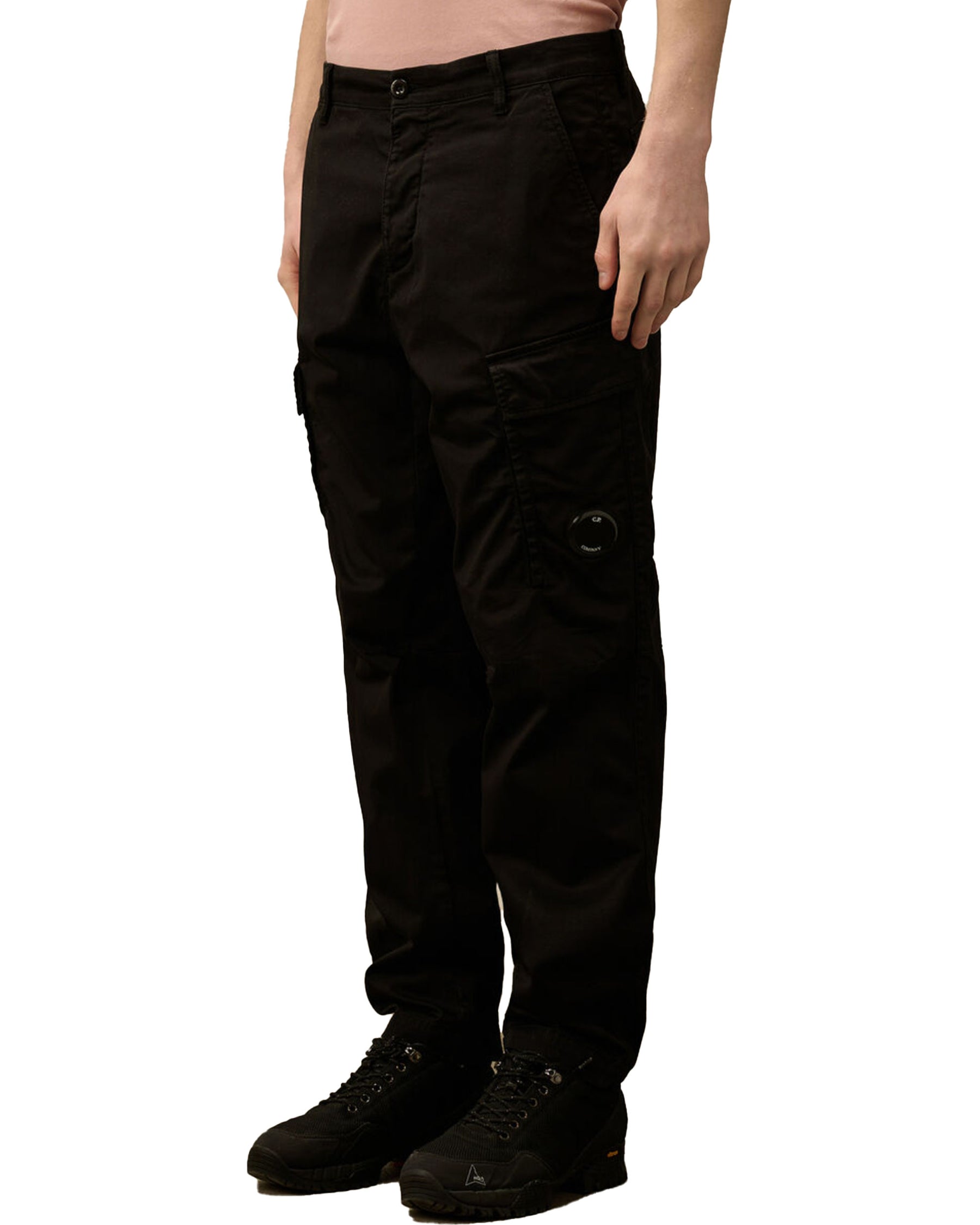 CP Company Sateen Stretch Cargo Logo Pants Black