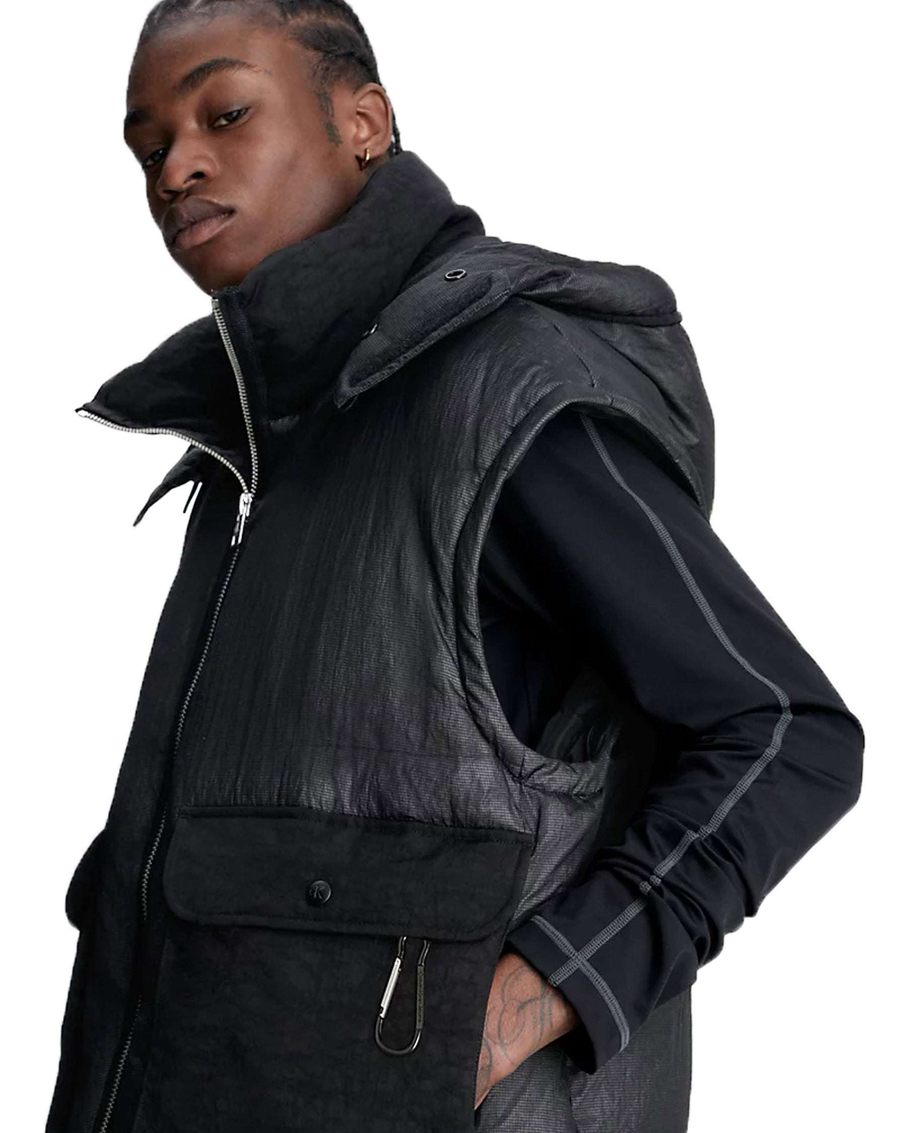 Calvin Klein Jeans Quilted Mesh Puffer Jacket Black