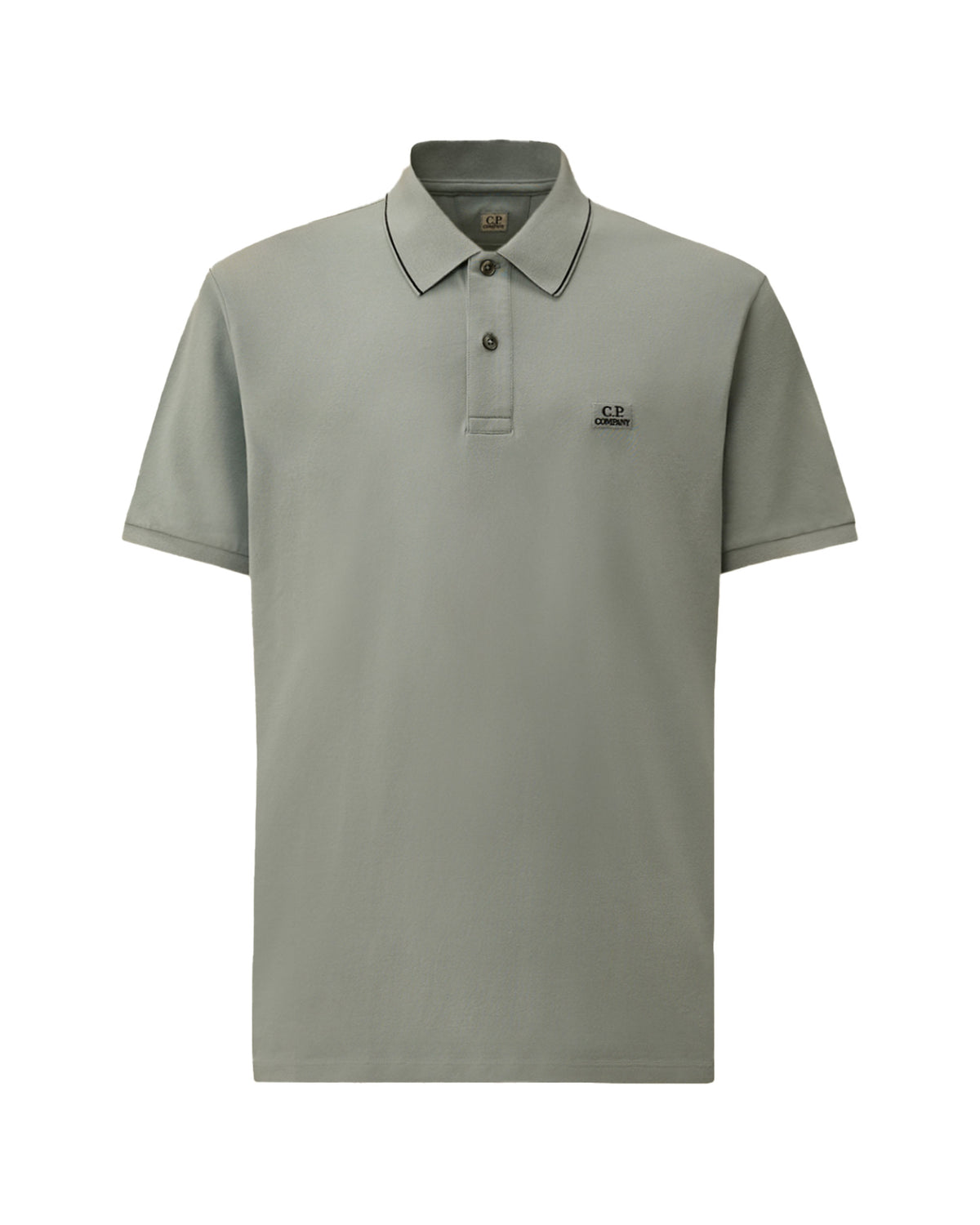 Polo CP Company Stretch Piquet Short Sleeve Logo Silver Blu