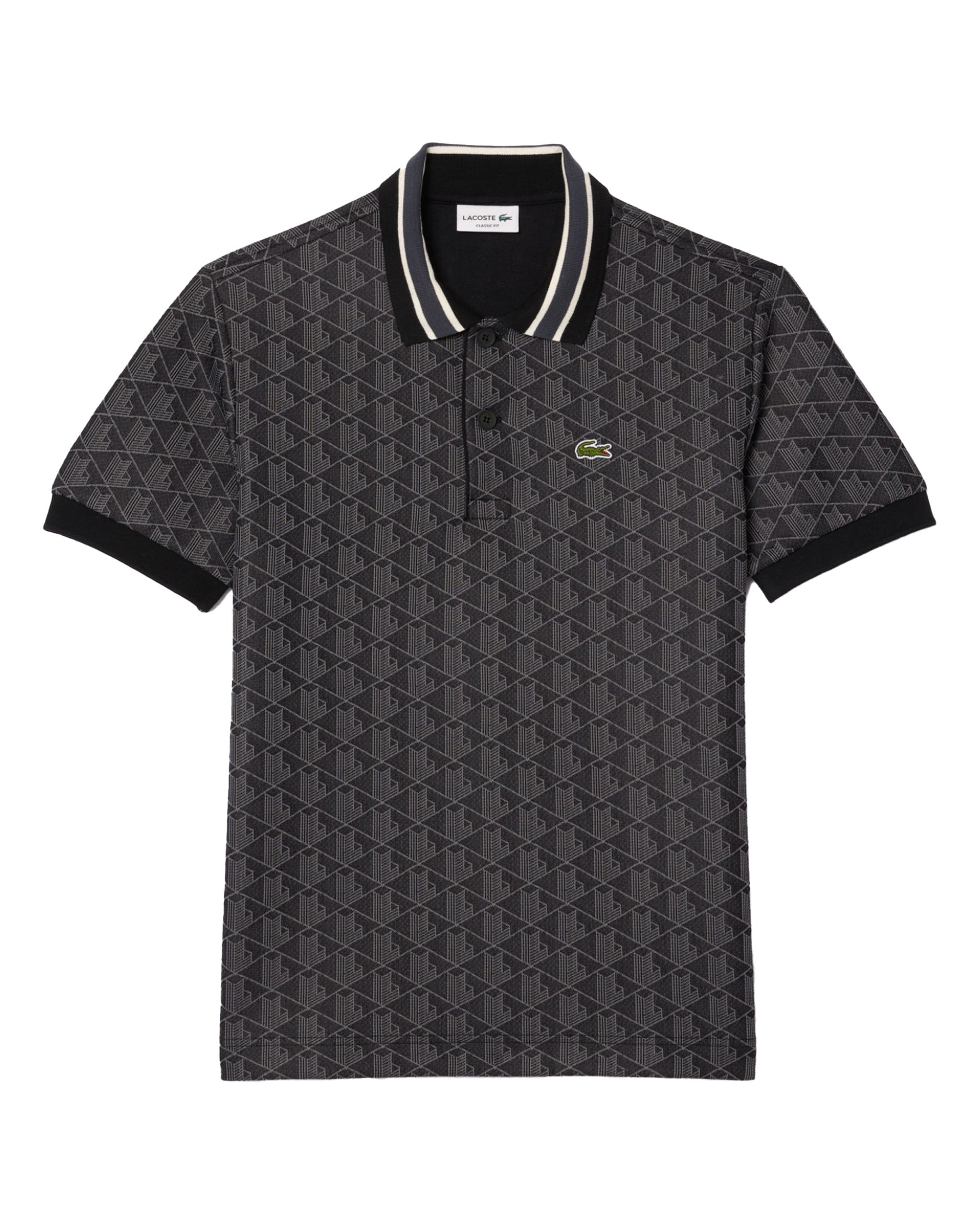 Polo Lacoste Jacquard Monogramma Nero