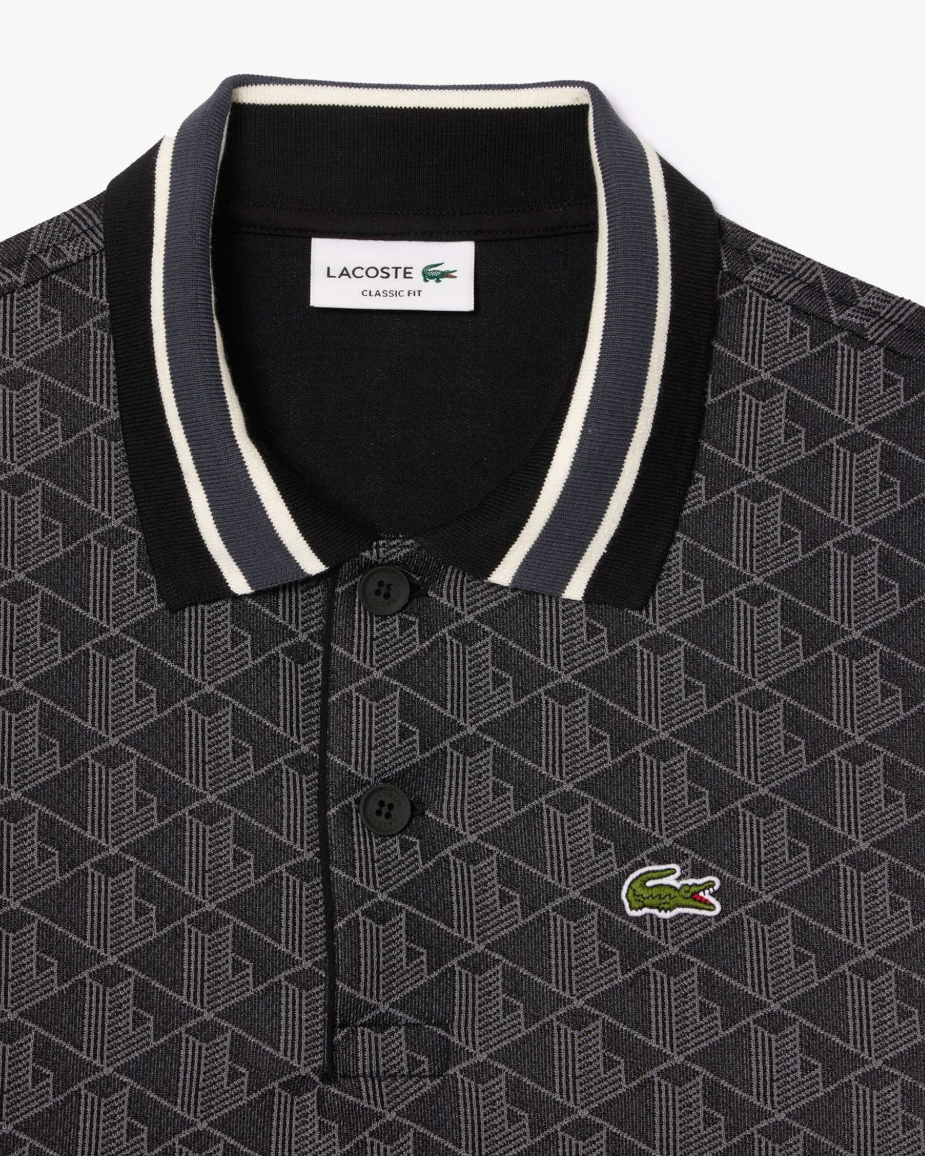 Polo Lacoste Jacquard Monogramma Nero