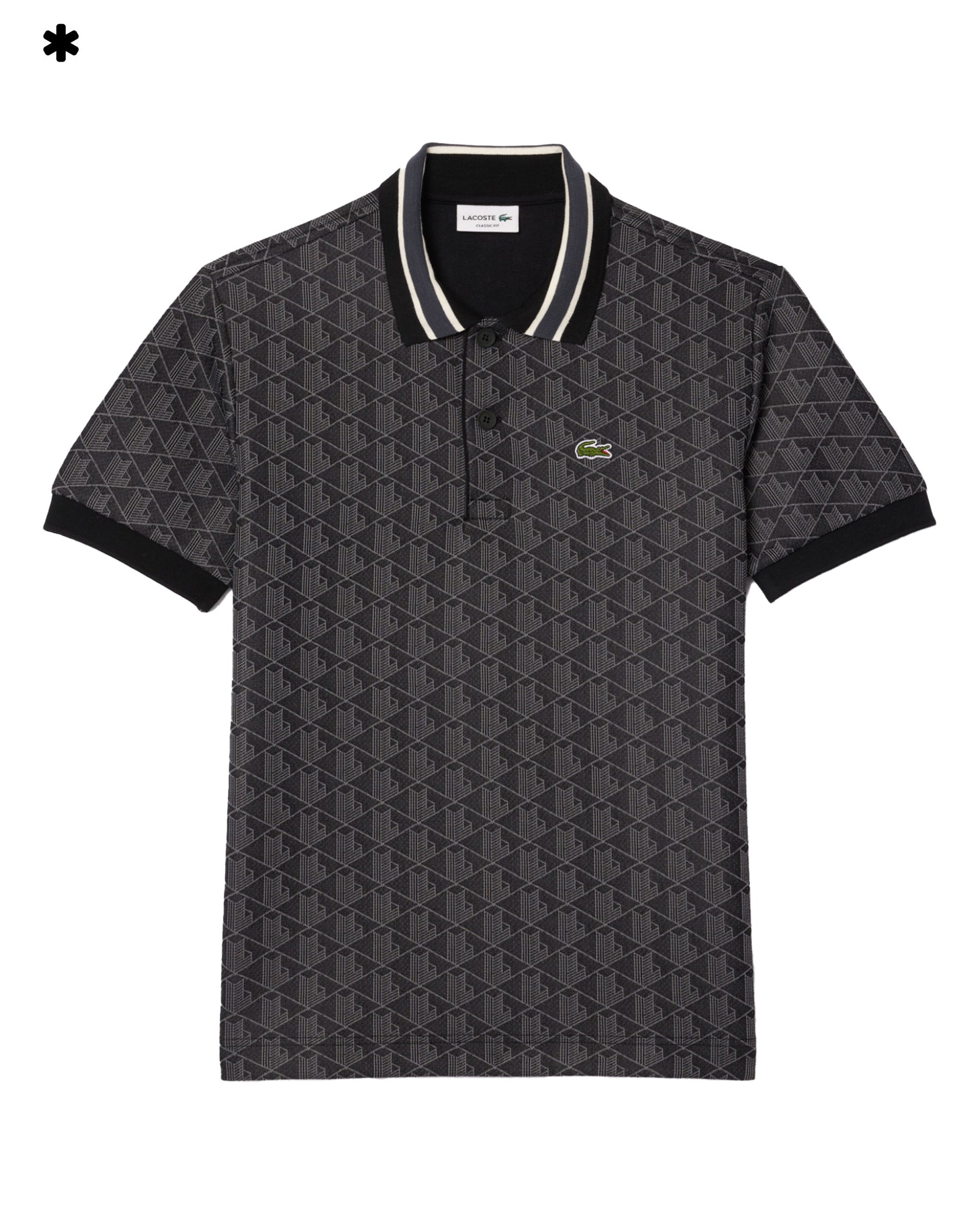 Polo Lacoste Jacquard Monogramma Nero
