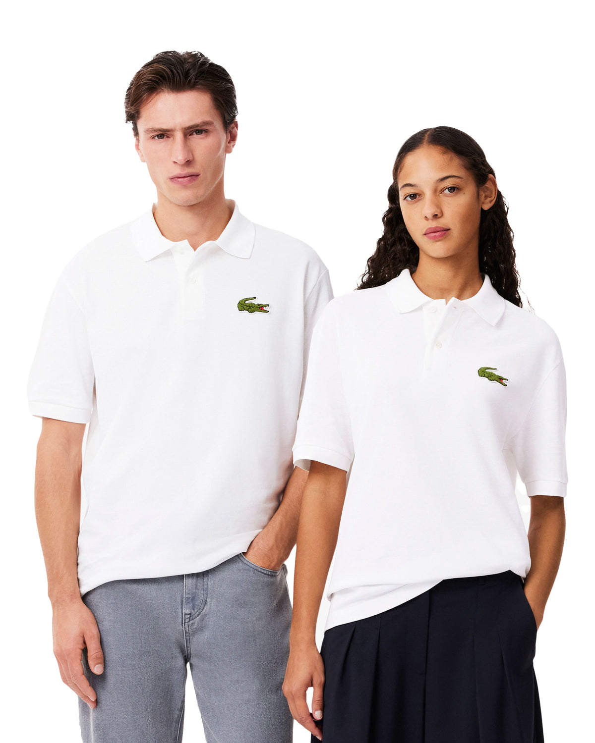 Polo Lacoste Loose Fit Pique Big Logo Bianco