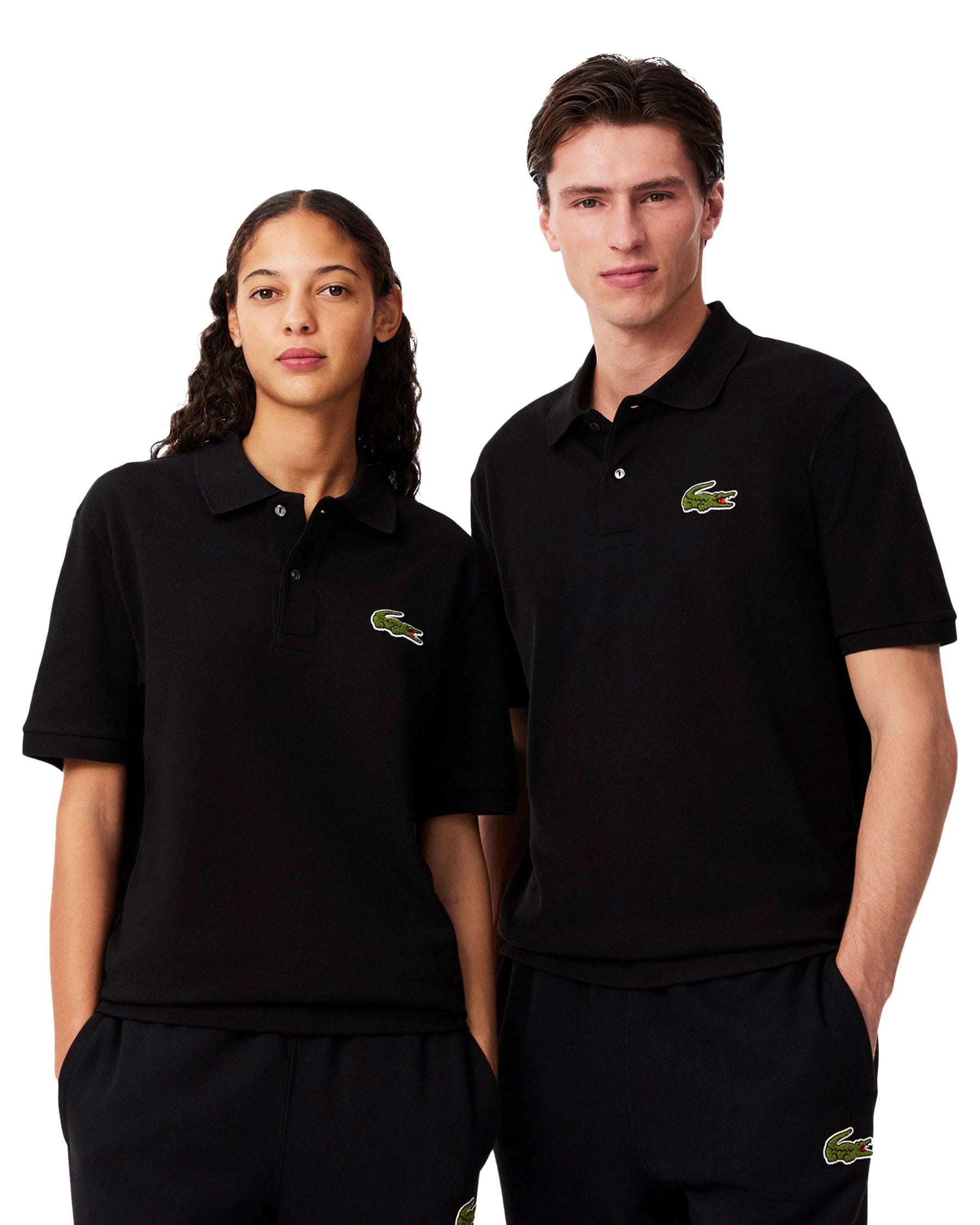 Polo Shirt Lacoste Loose Fit Pique Big Logo Black