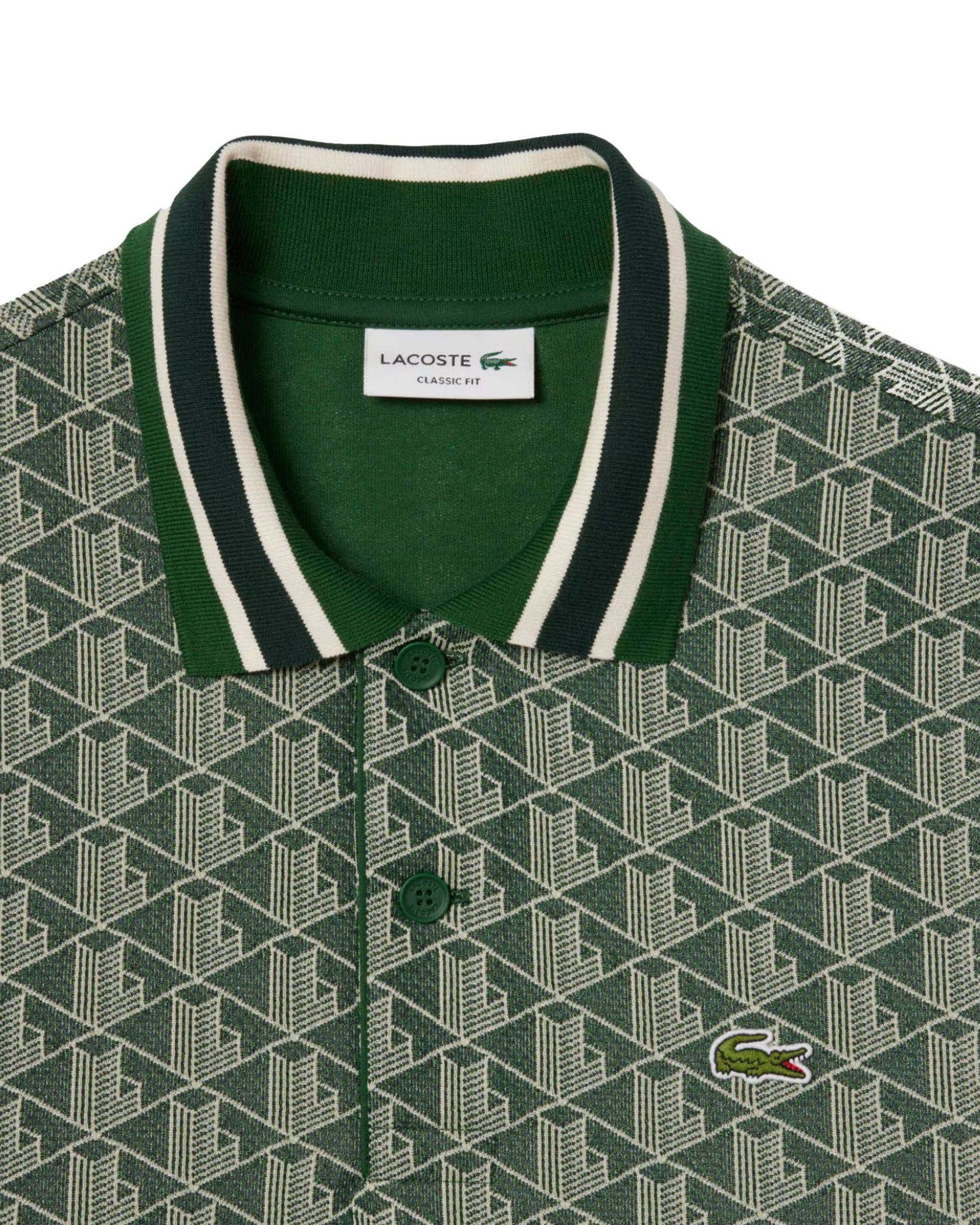 Polo Uomo Lacoste Jacquard Monogram Verde