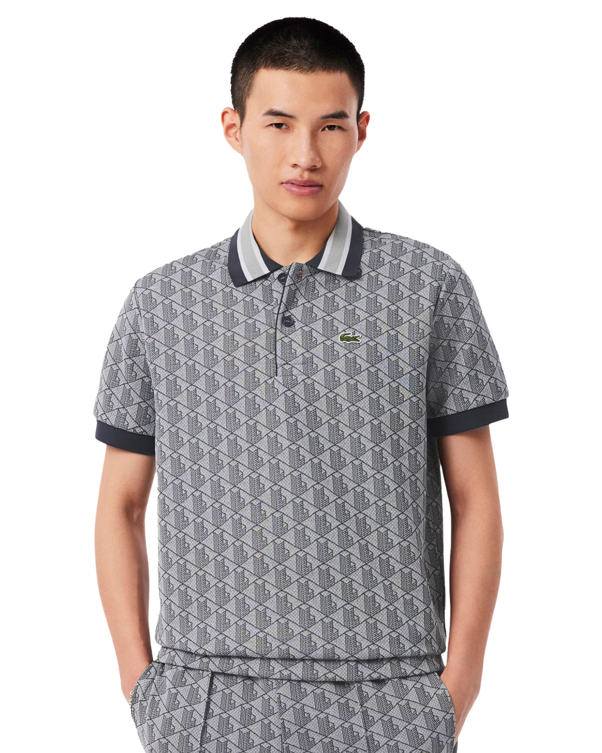 Polo Uomo Jacquard Monogramma Grigio