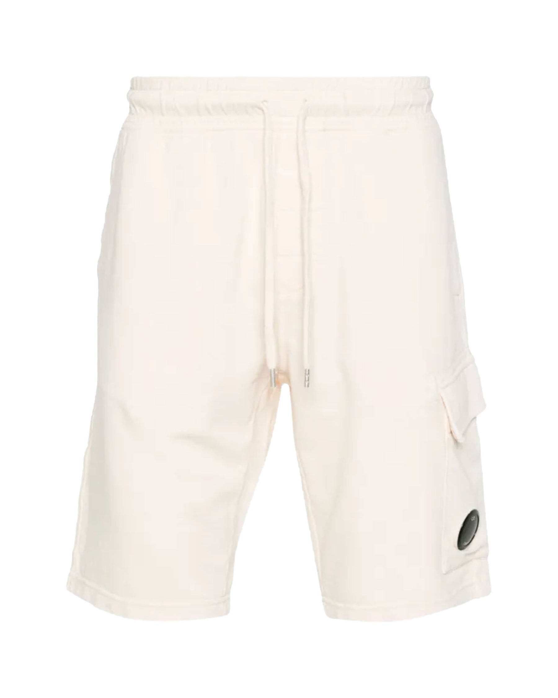 Short Uomo CP Company Cotton Diagonal Fleece Logo Shorts Gauze White