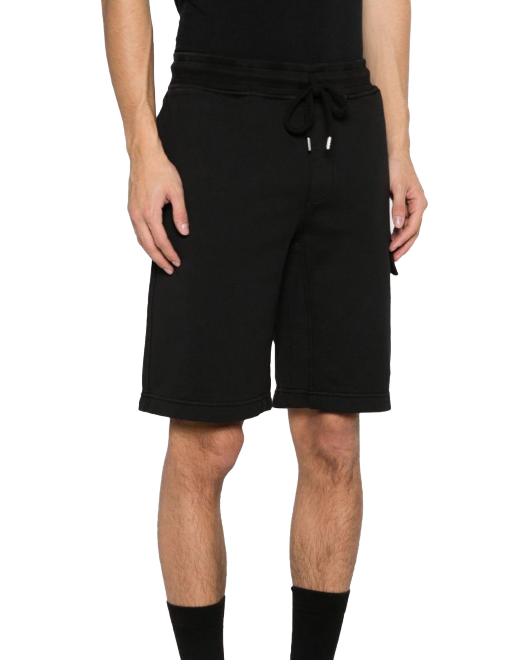 Short Uomo CP Company Cotton Diagonal Fleece Logo Shorts Nero