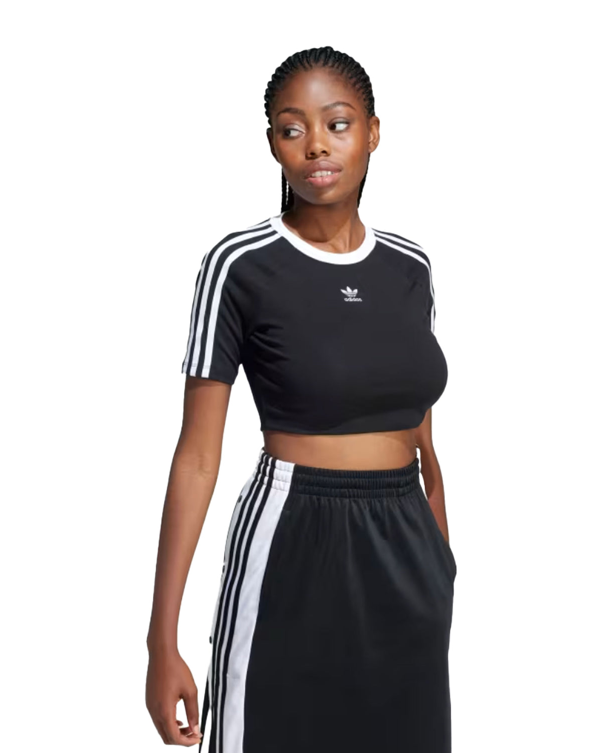 T-Shirt Donna Crop Adidas 3 Stripe Nero