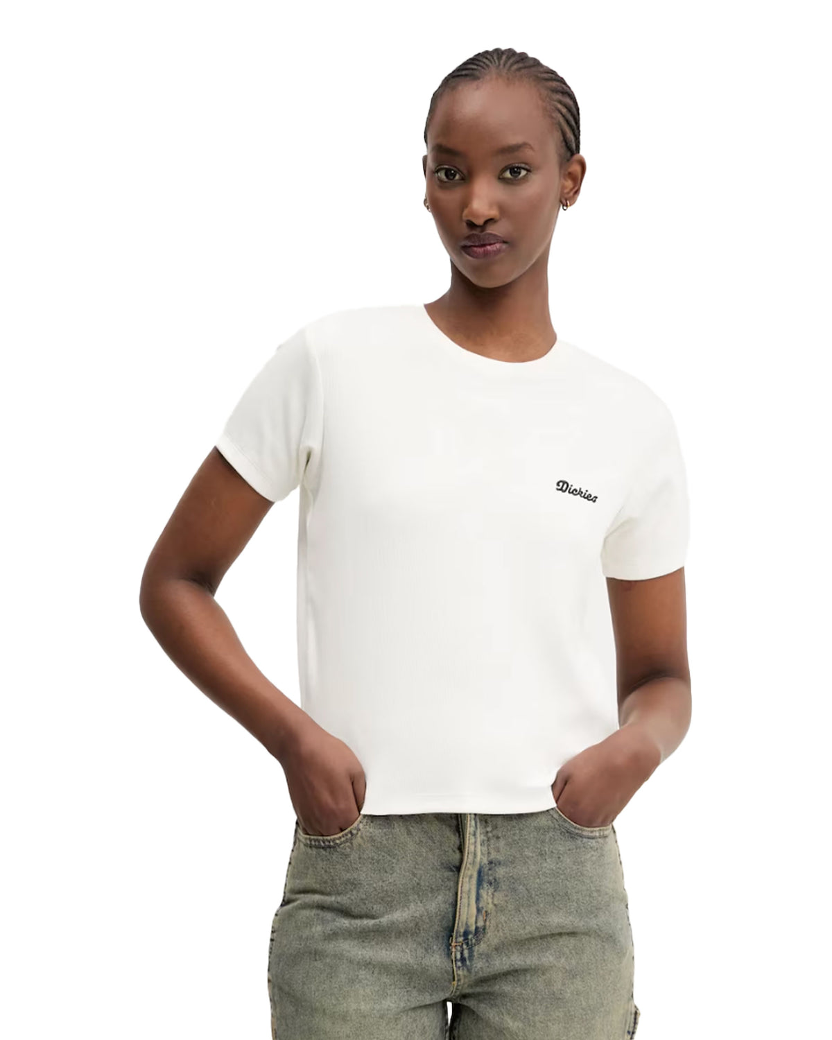 T-Shirt Donna Dickies Lewistown Embro Ss Tee W Egret