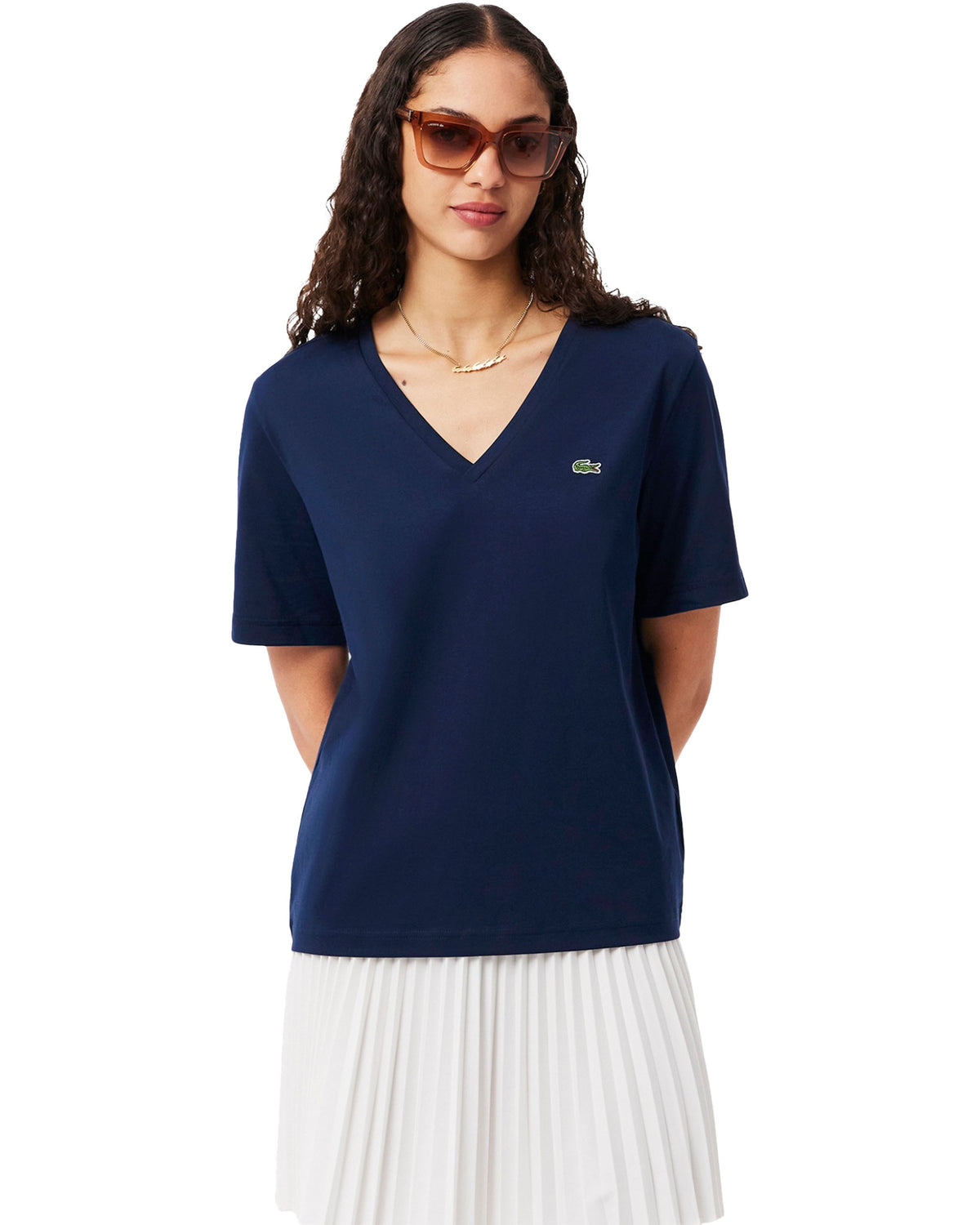 T-Shirt Donna Lacoste Scollo a V Blu