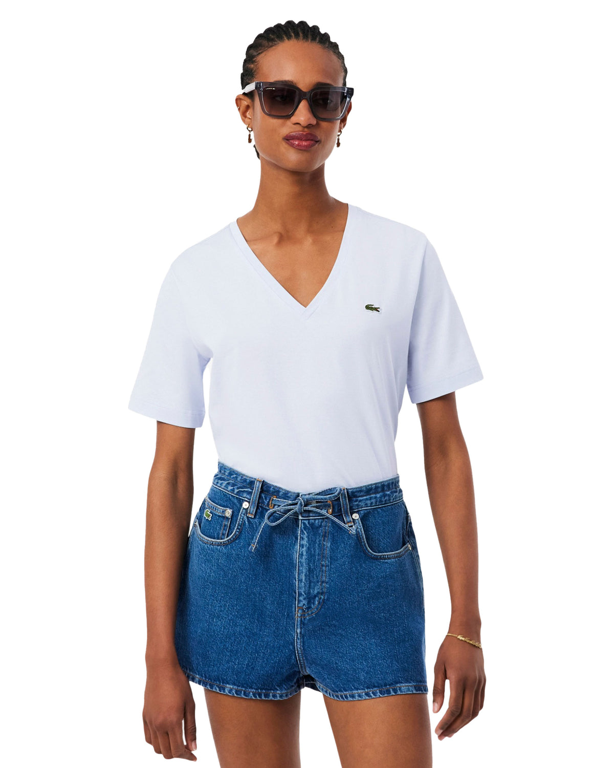 T-Shirt Donna Lacoste Scollo a V Celeste