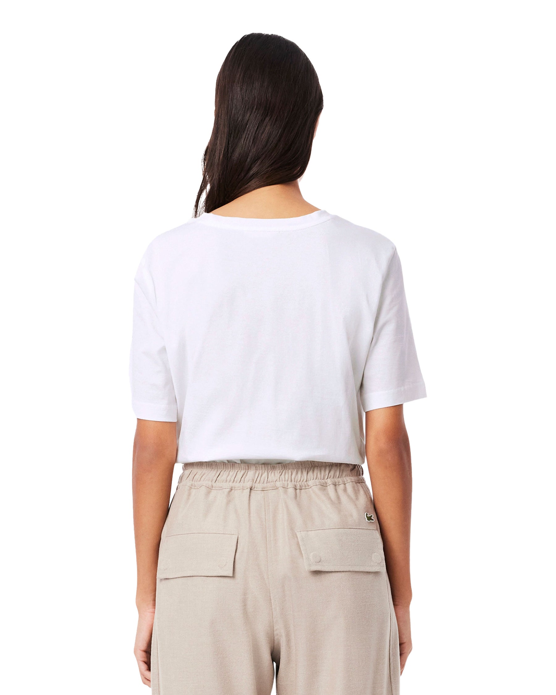 T-Shirt Donna Lacoste Scollo a V Bianca