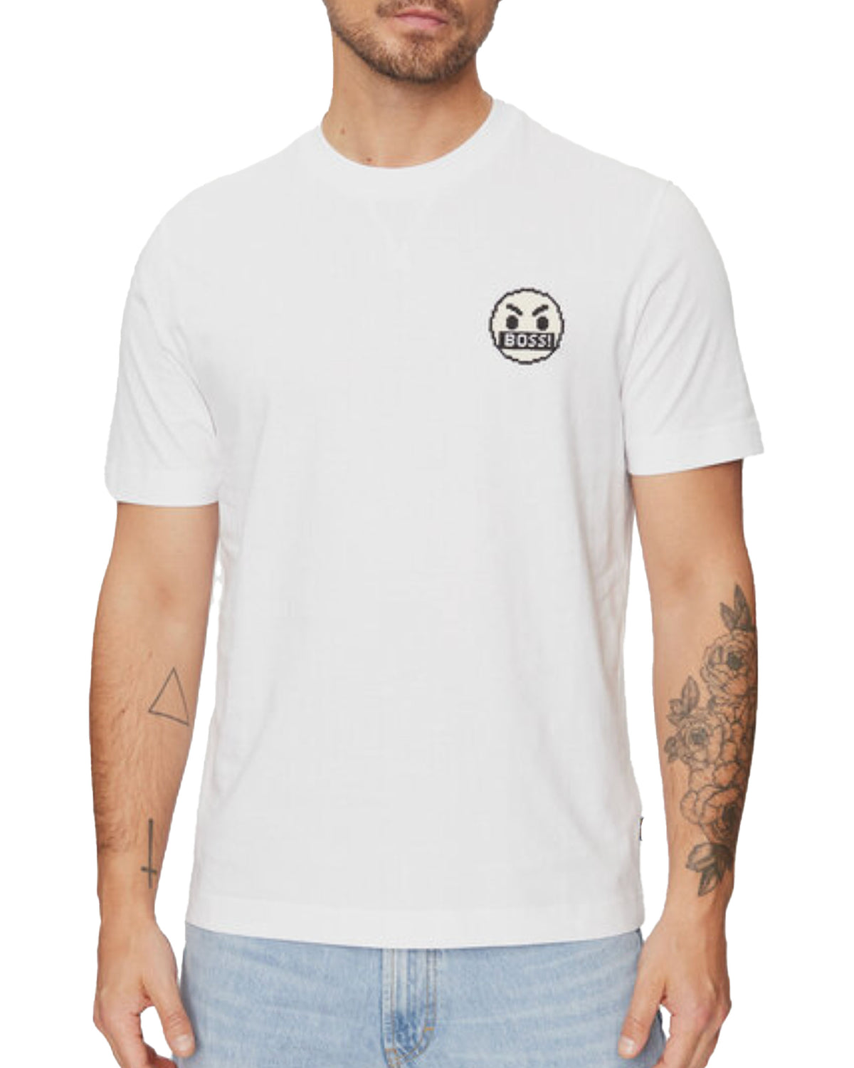 T-Shirt Uomo Boss Teglitchlogo Bianco