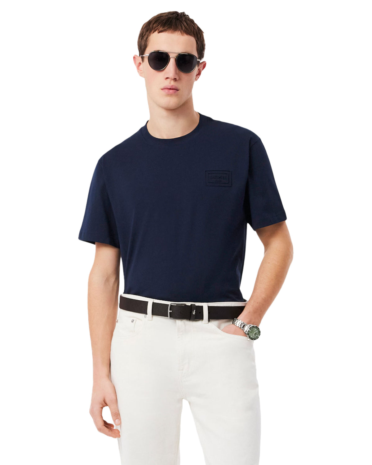 T-Shirt Uomo Lacoste Jersey logo Goffrato Blu