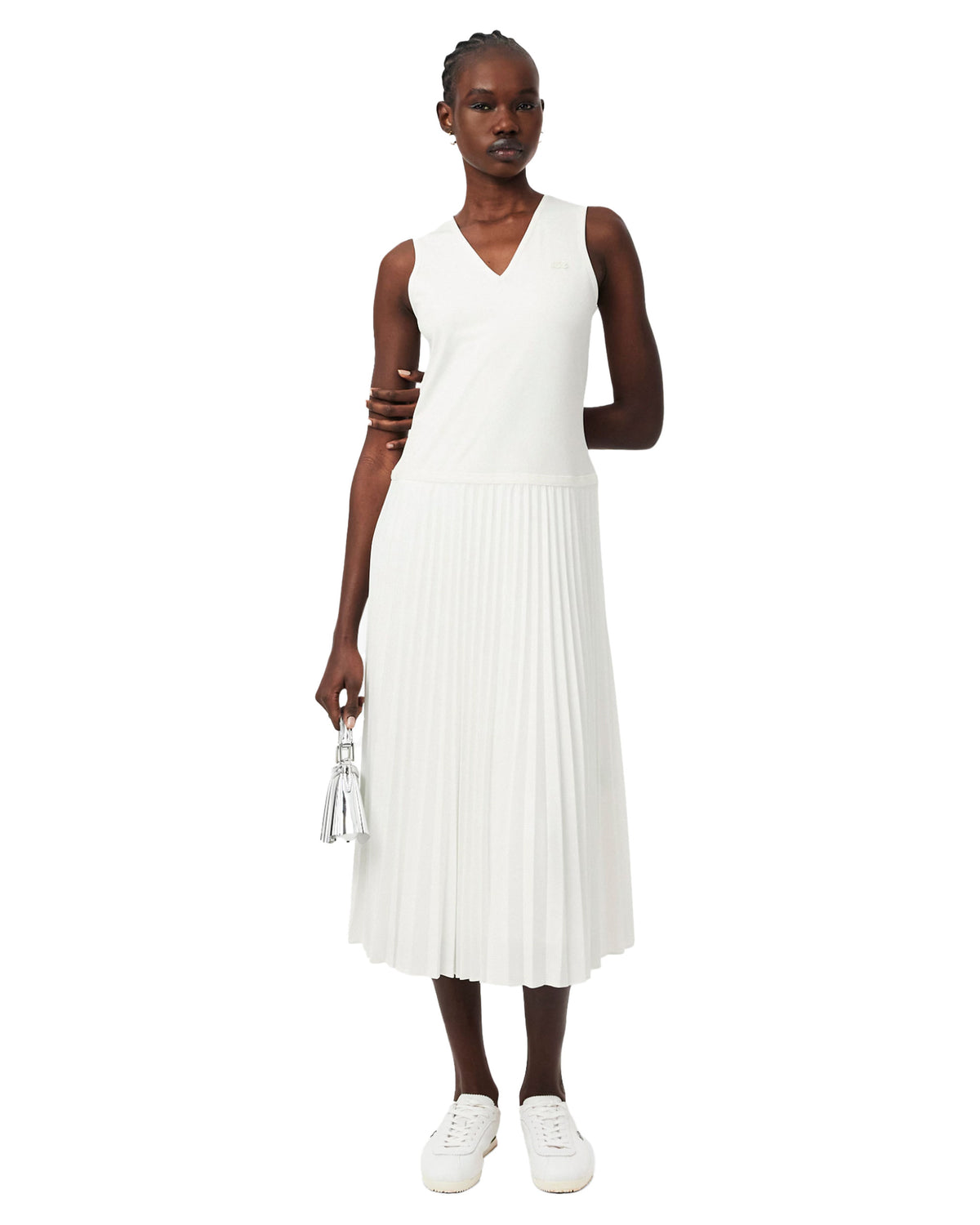 Abito Lungo Plissettato Donna Lacoste Bianco