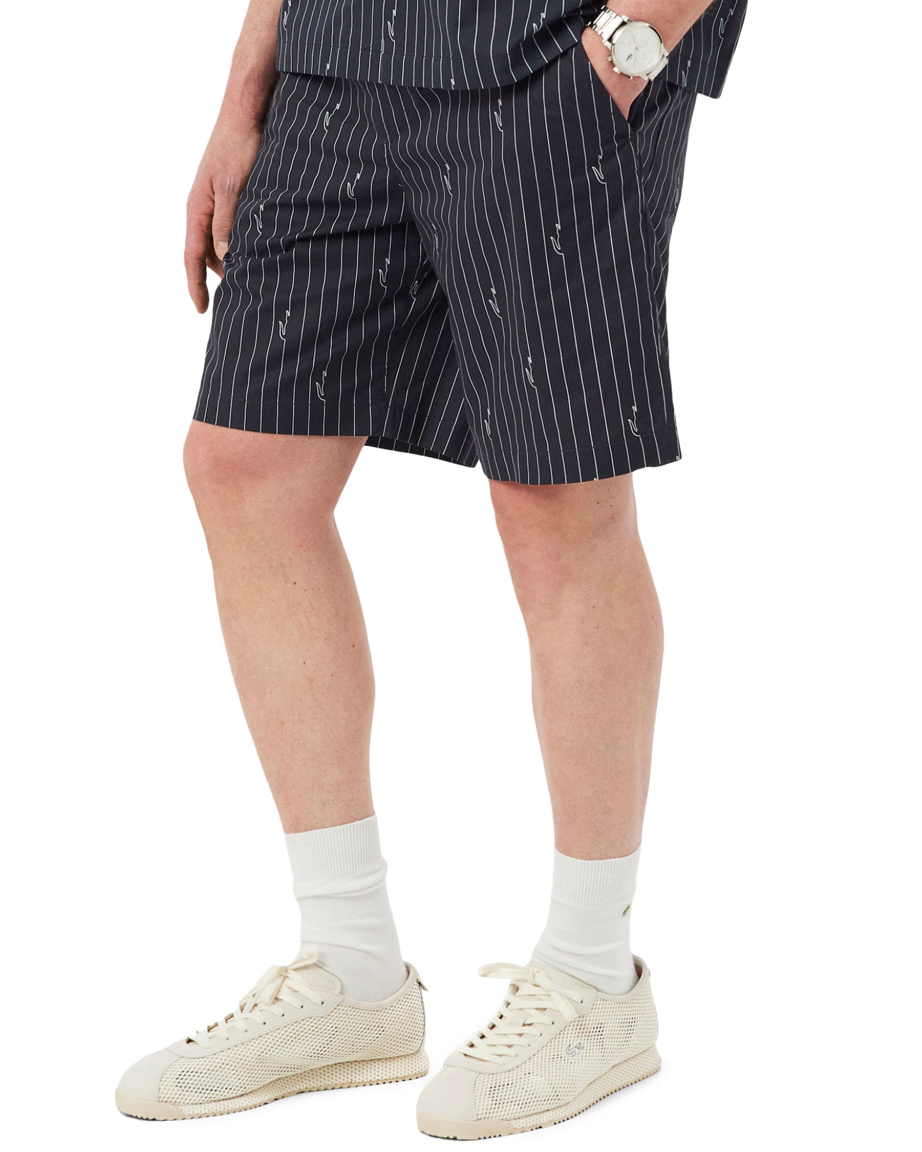 Bermuda Uomo Lacoste a Righe con Coccodrillo Nero